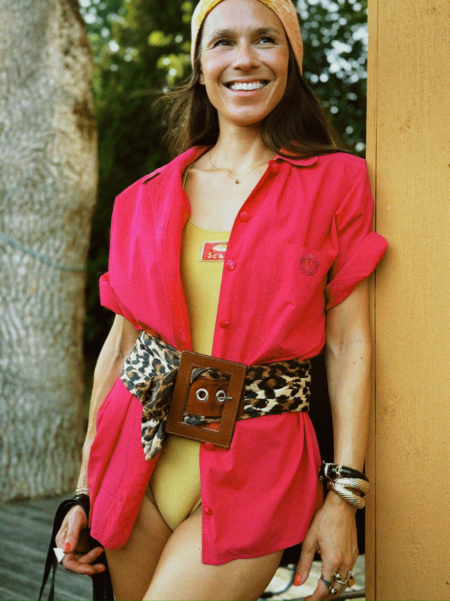 Wide Leopard Print Belt with Oversized Buckle