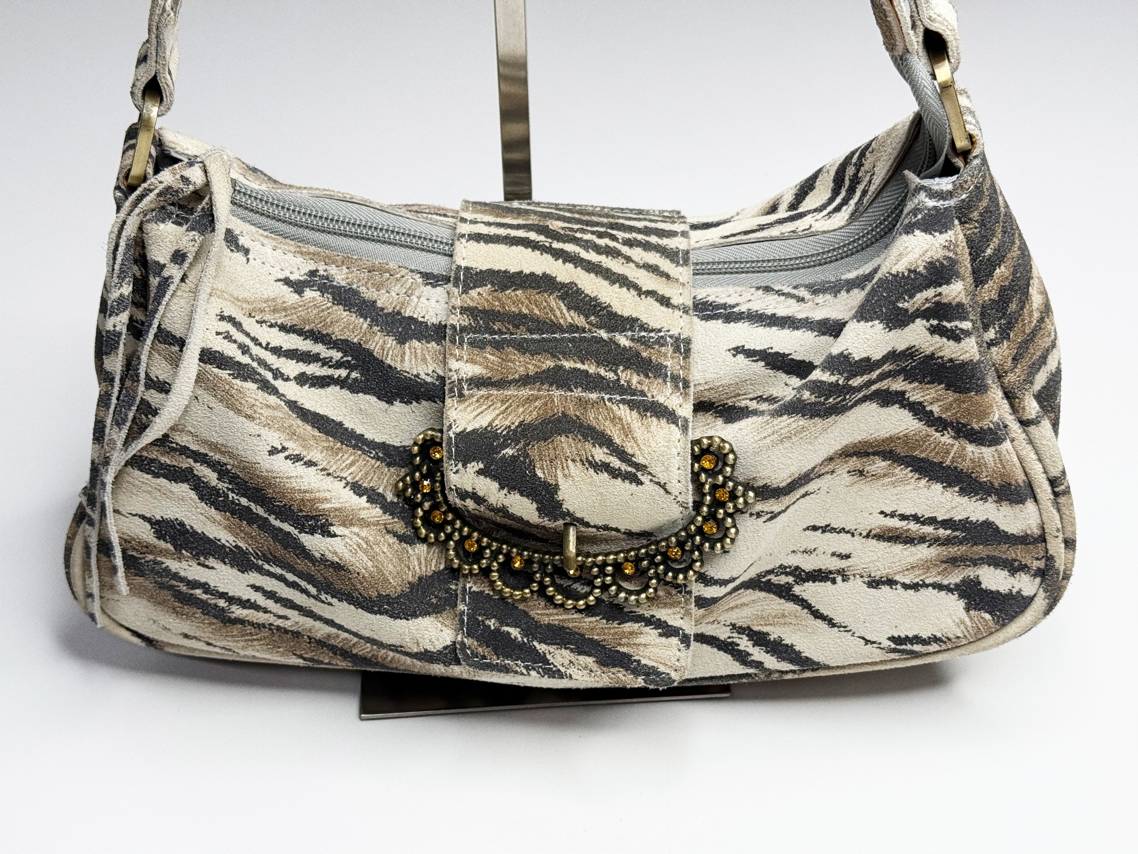 Roberto Cavalli Tiger Suede Shoulder Bag