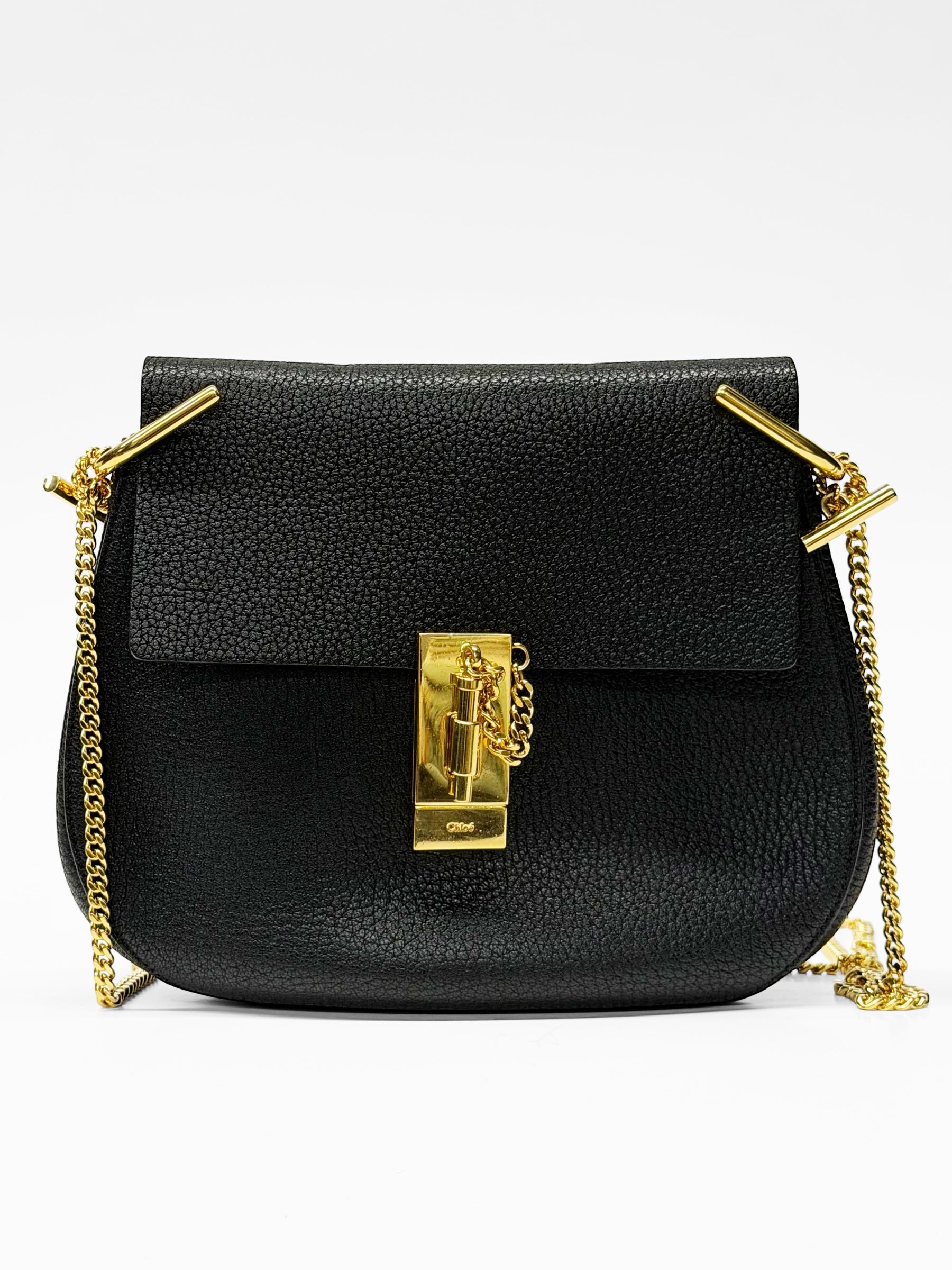 Chloe Drew ショルダーバッグ ブラック Chloé Drew Black Grained Leather Chain Shoulder Bag Gold Hardware