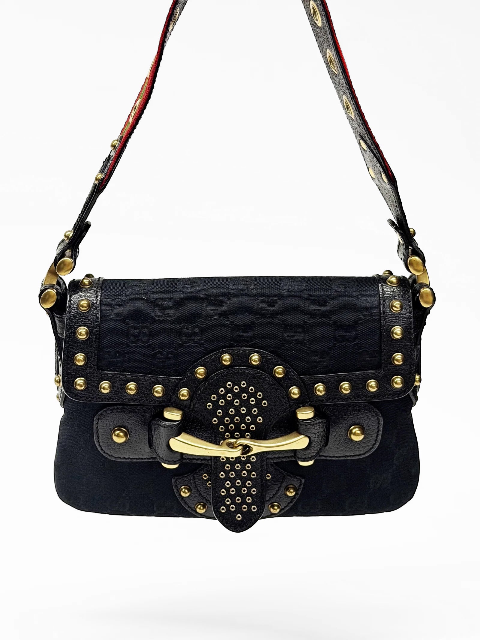 GUCCI Tom Ford Era Studded GG Monogram Horsebit Shoulder Bag