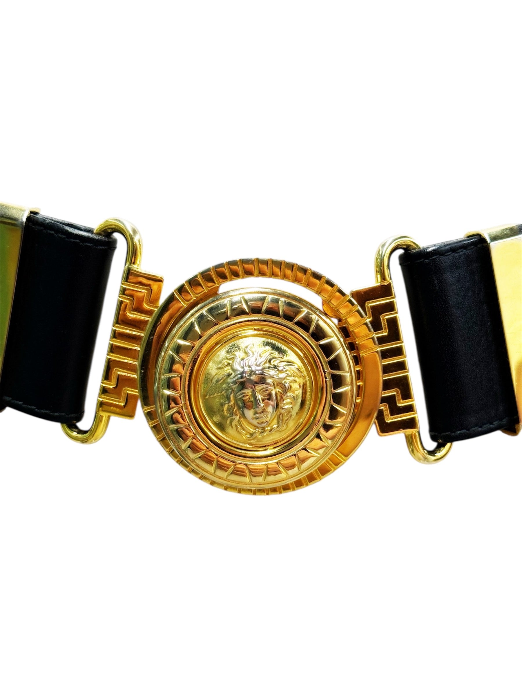 GIANNI VERSACE Black Leather Medusa Chain Belt