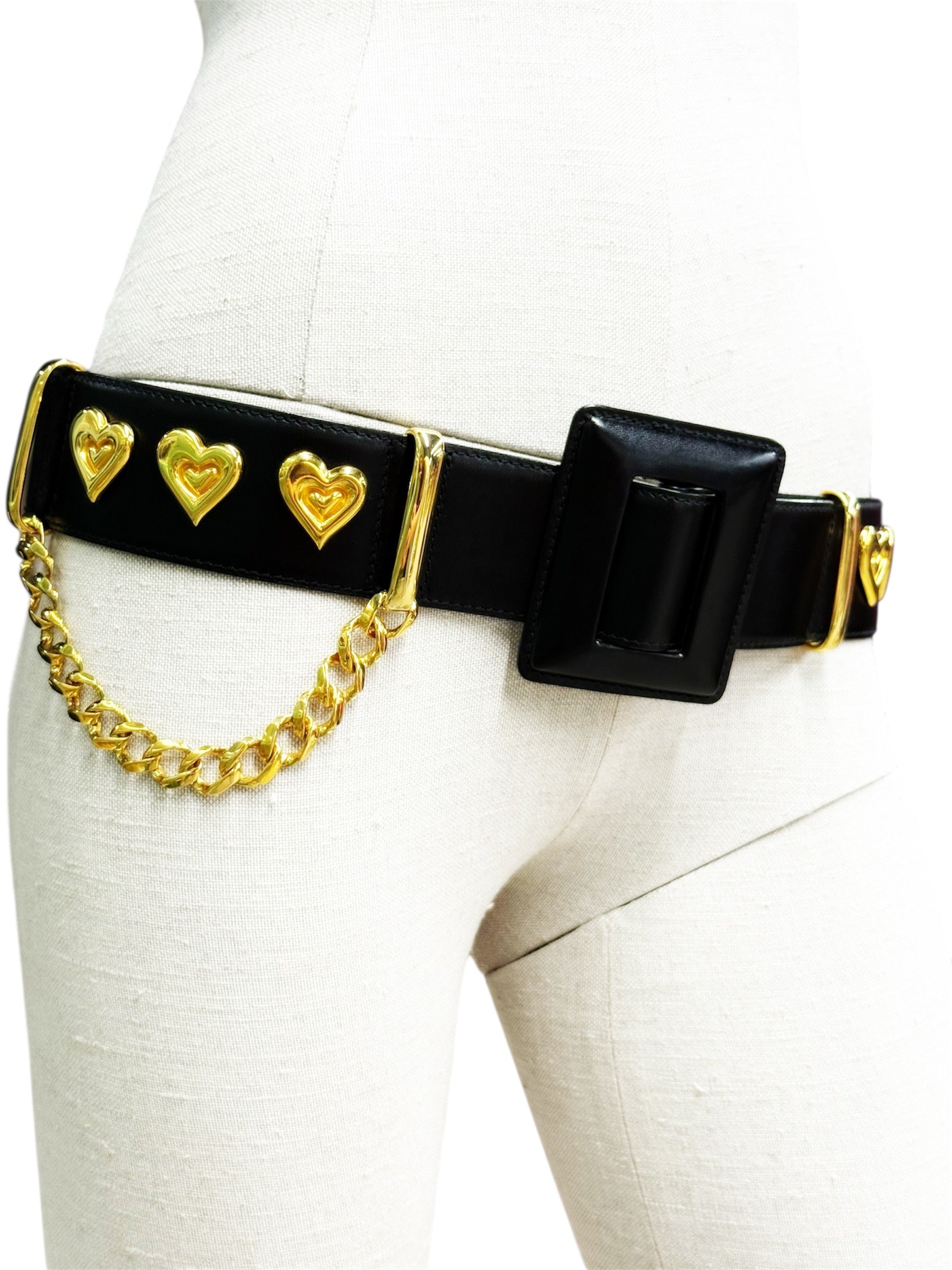 Escada Vintage Leather Belt with Gold Hearts