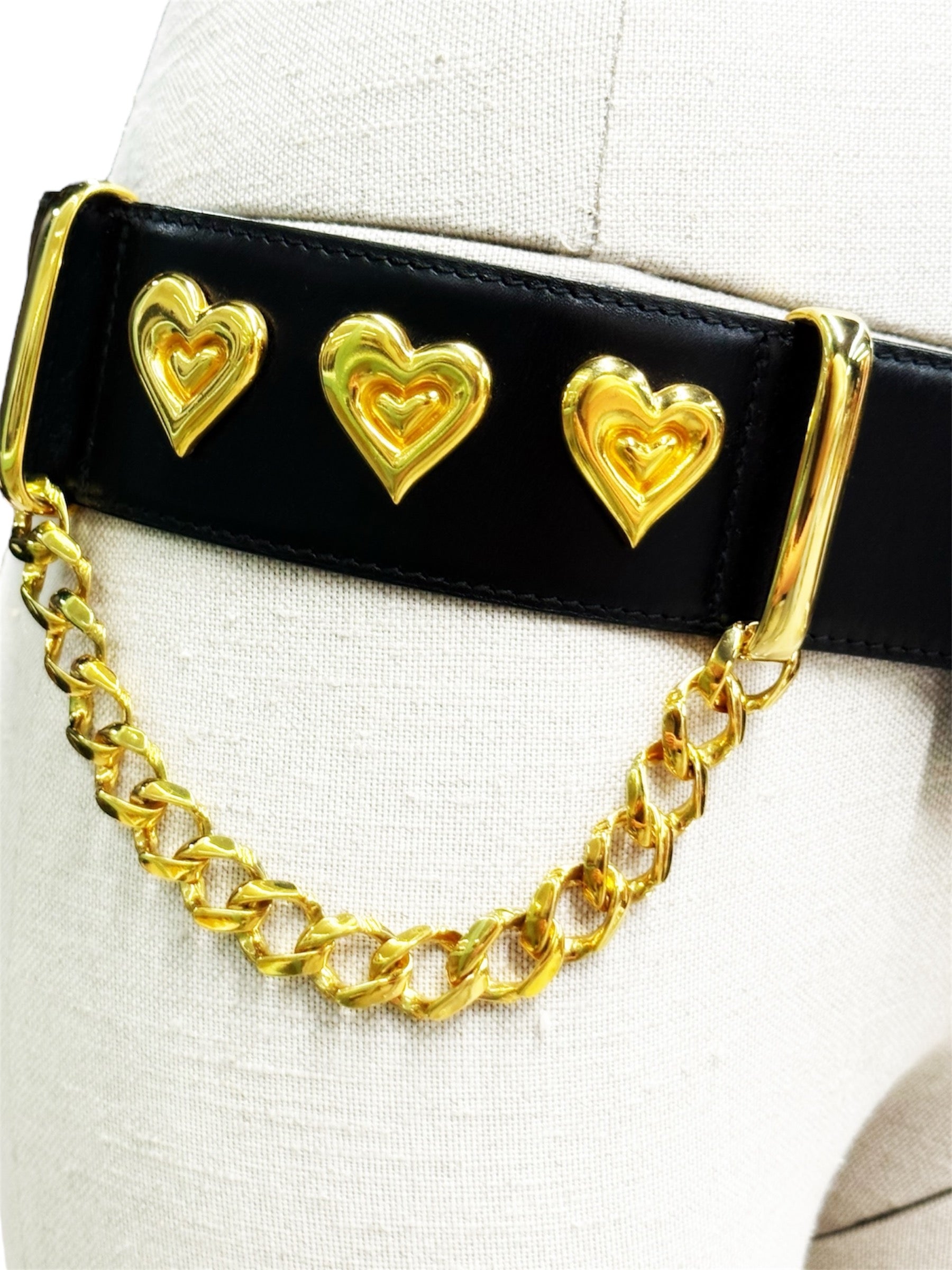 Escada Vintage Leather Belt with Gold Hearts