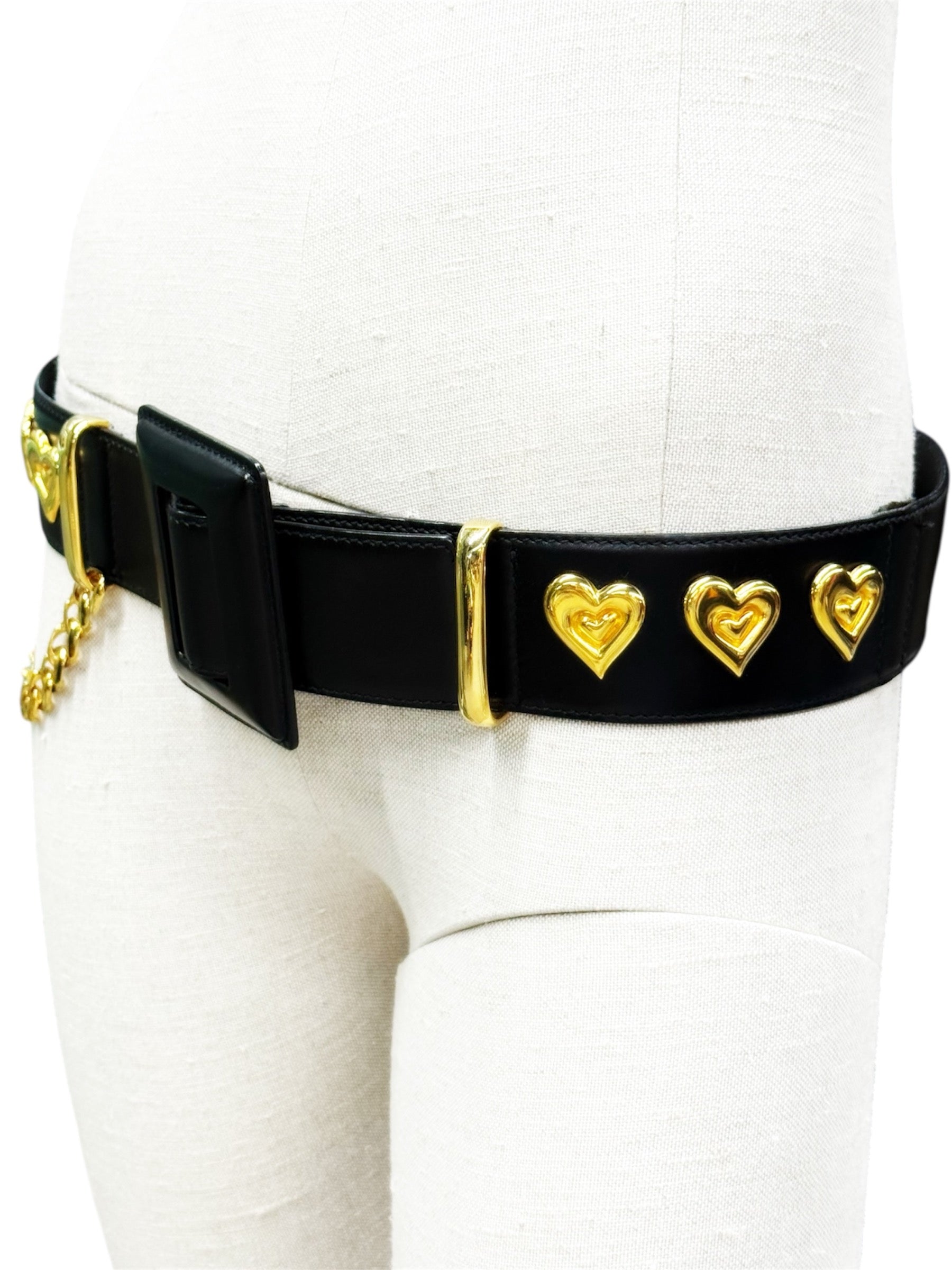 Escada Vintage Leather Belt with Gold Hearts