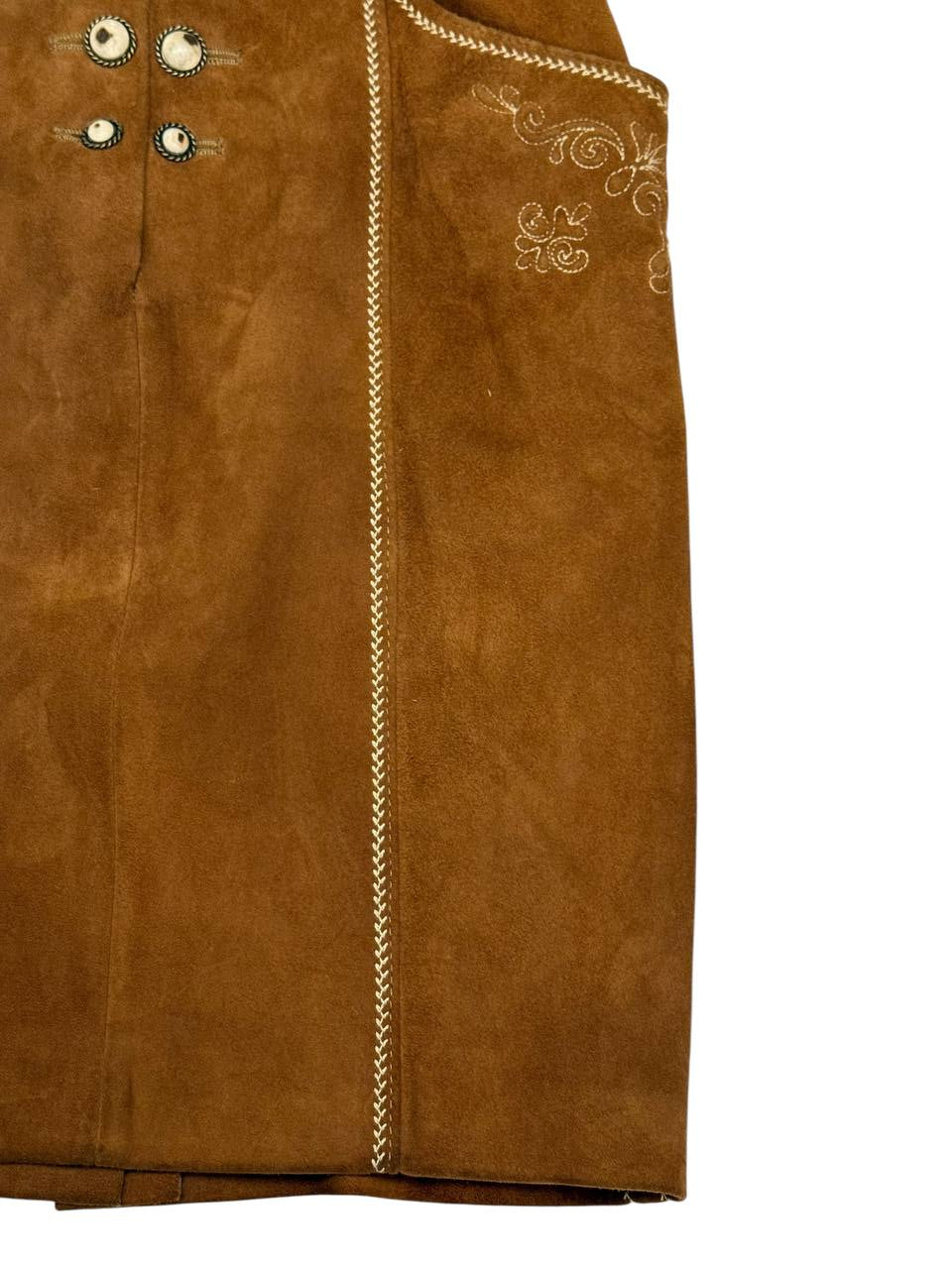 Burgi Traditional Austrian Leather Skirt with Embroidery (Brown)