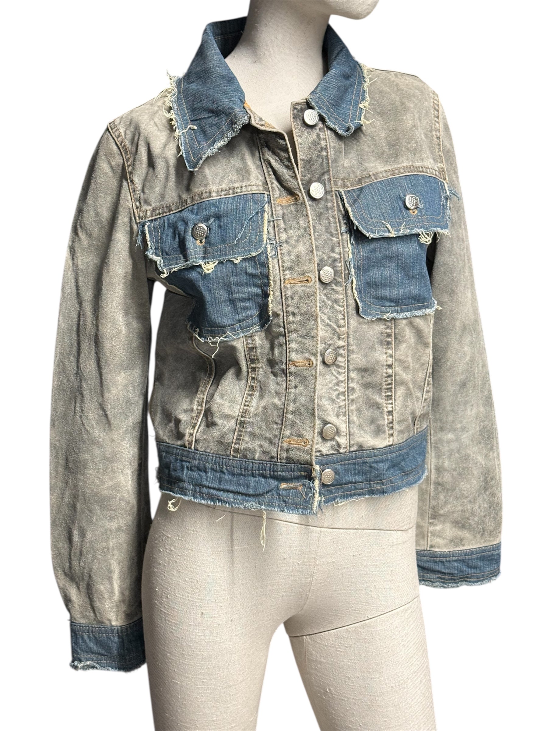 Distressed Contrast Denim Jacket