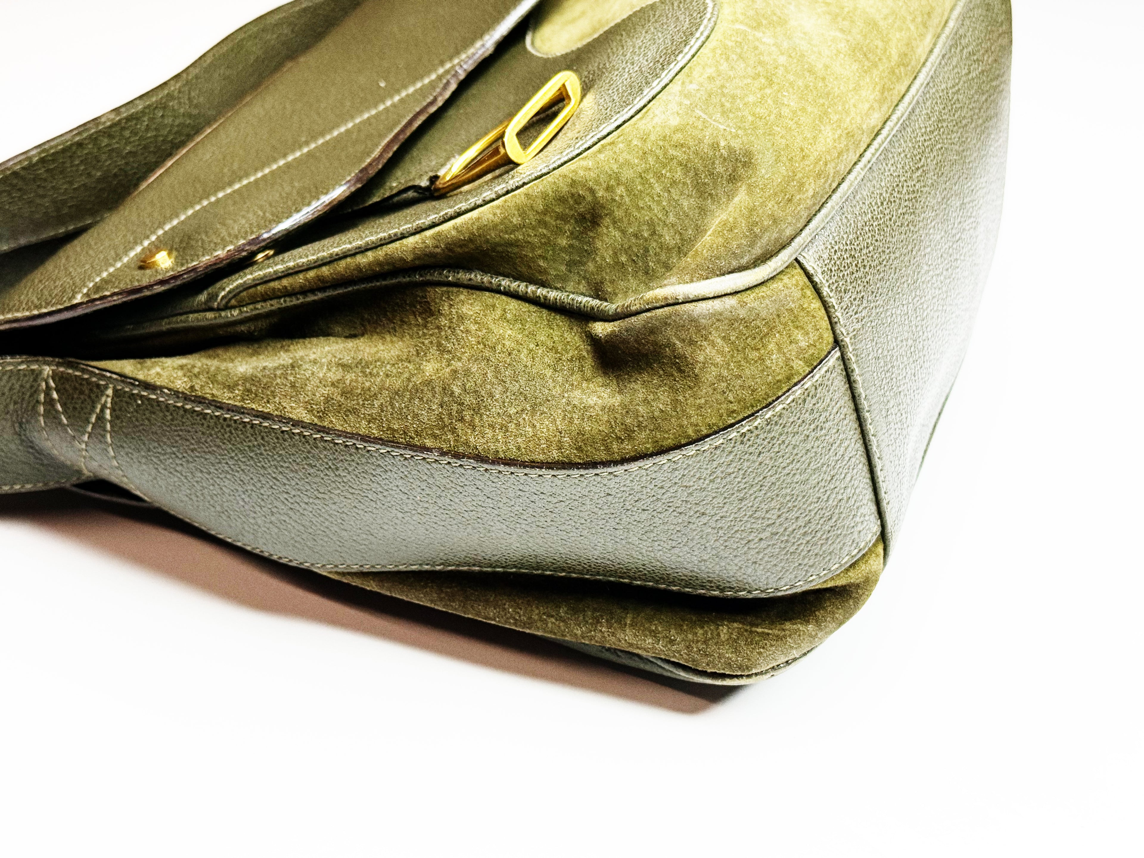 Vintage Gucci Green Suede & Leather Shoulder Bag