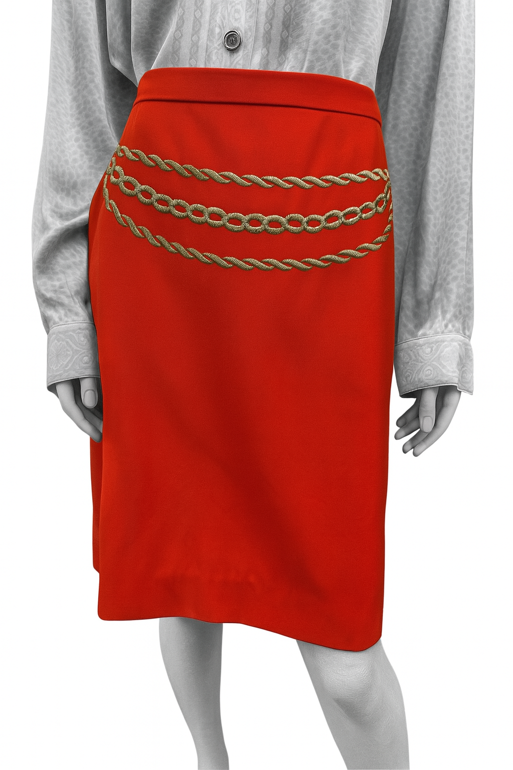 Vintage Escada Red Wool Embroidered Skirt – EU 42