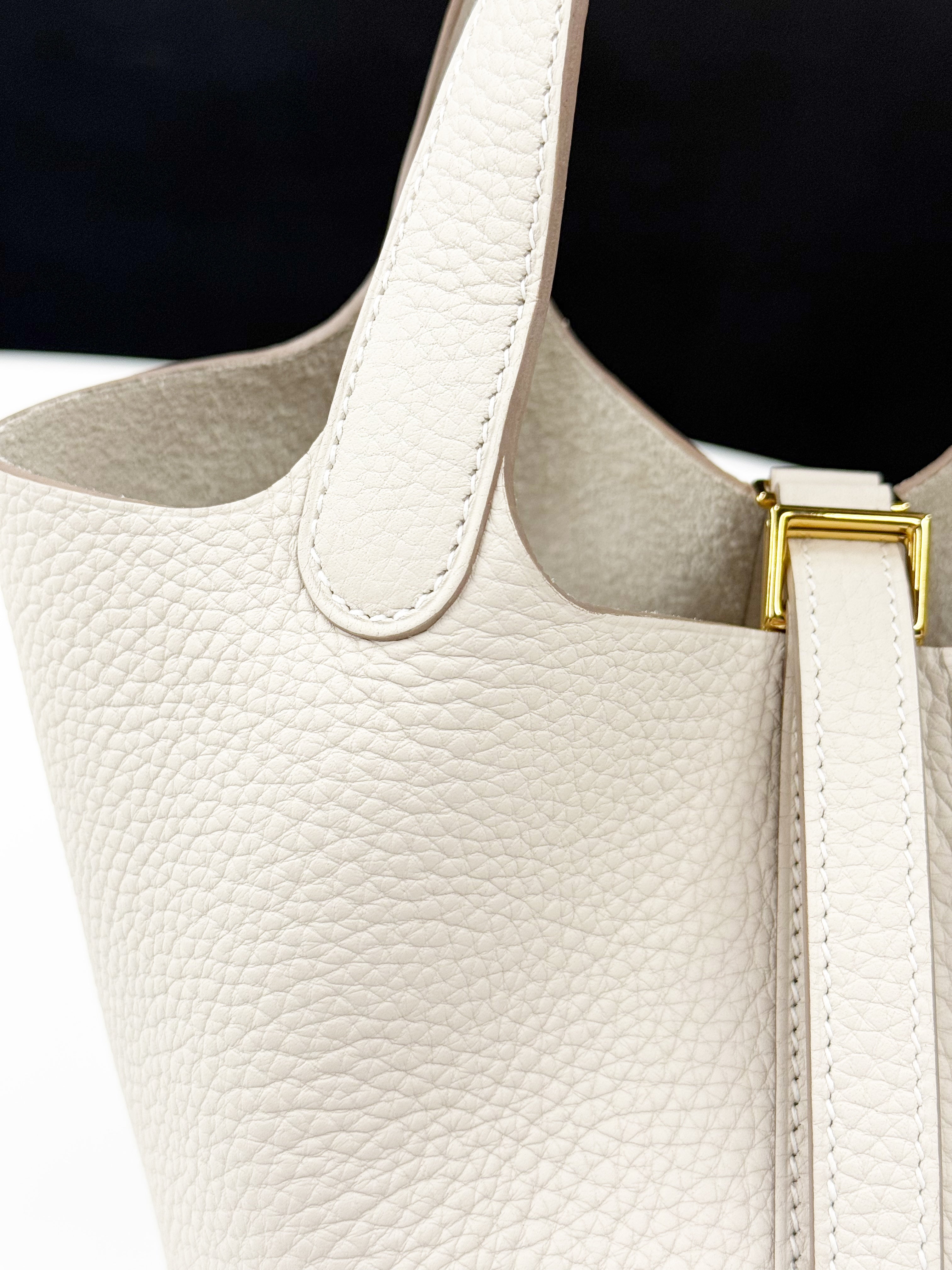 Hermès Picotin Lock PM Bag in White Clemence Leather (Full Set, New Condition)