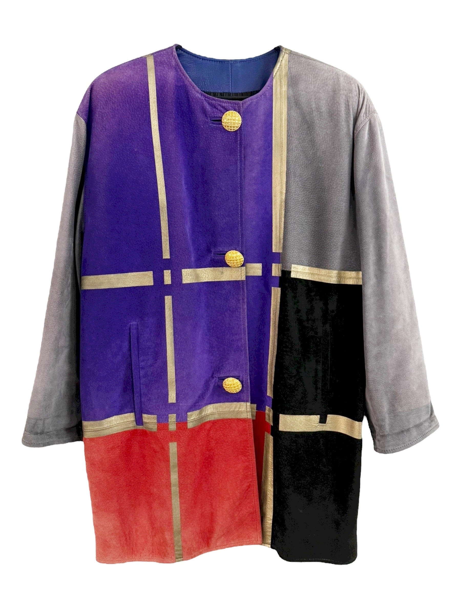 Vintage Suede Colorblock Coat - M