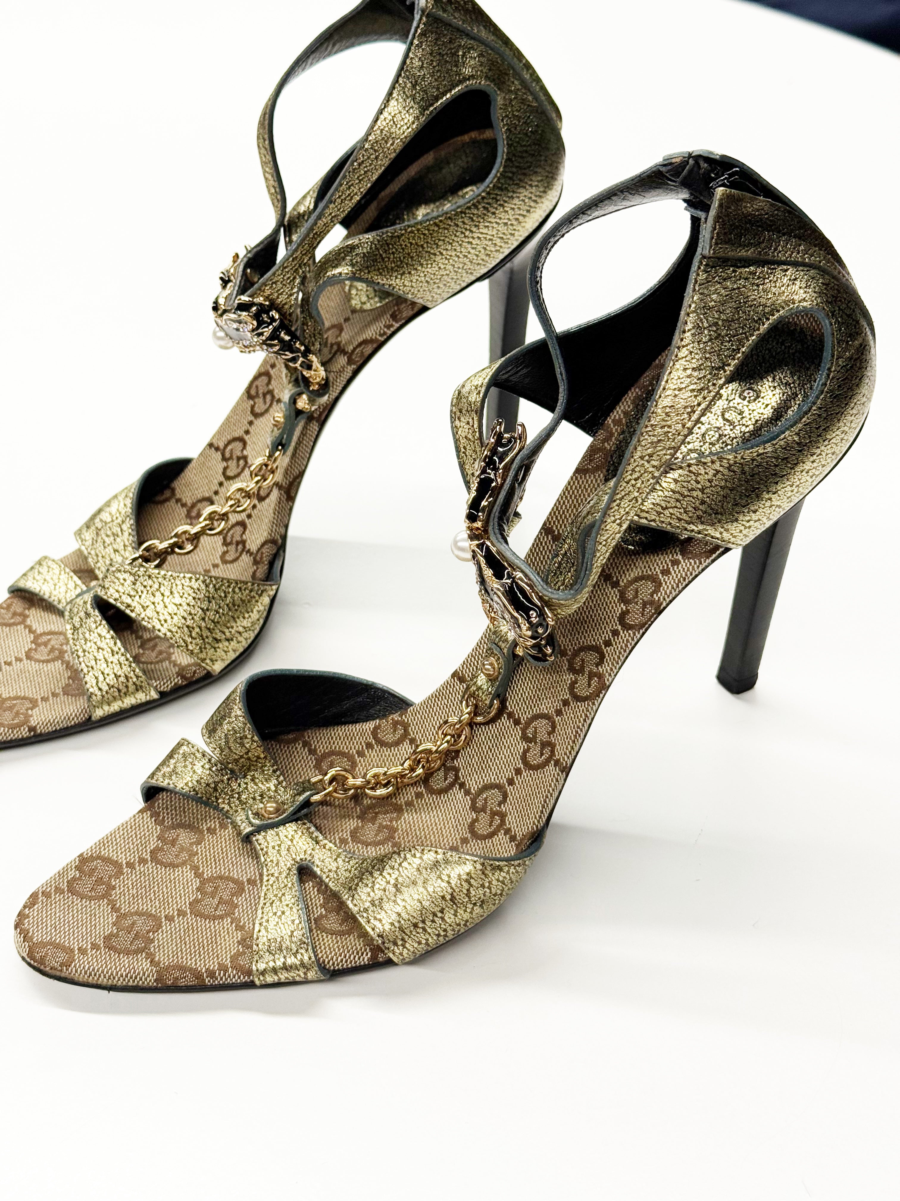 Gucci Metallic GG Monogram Chain Sandals