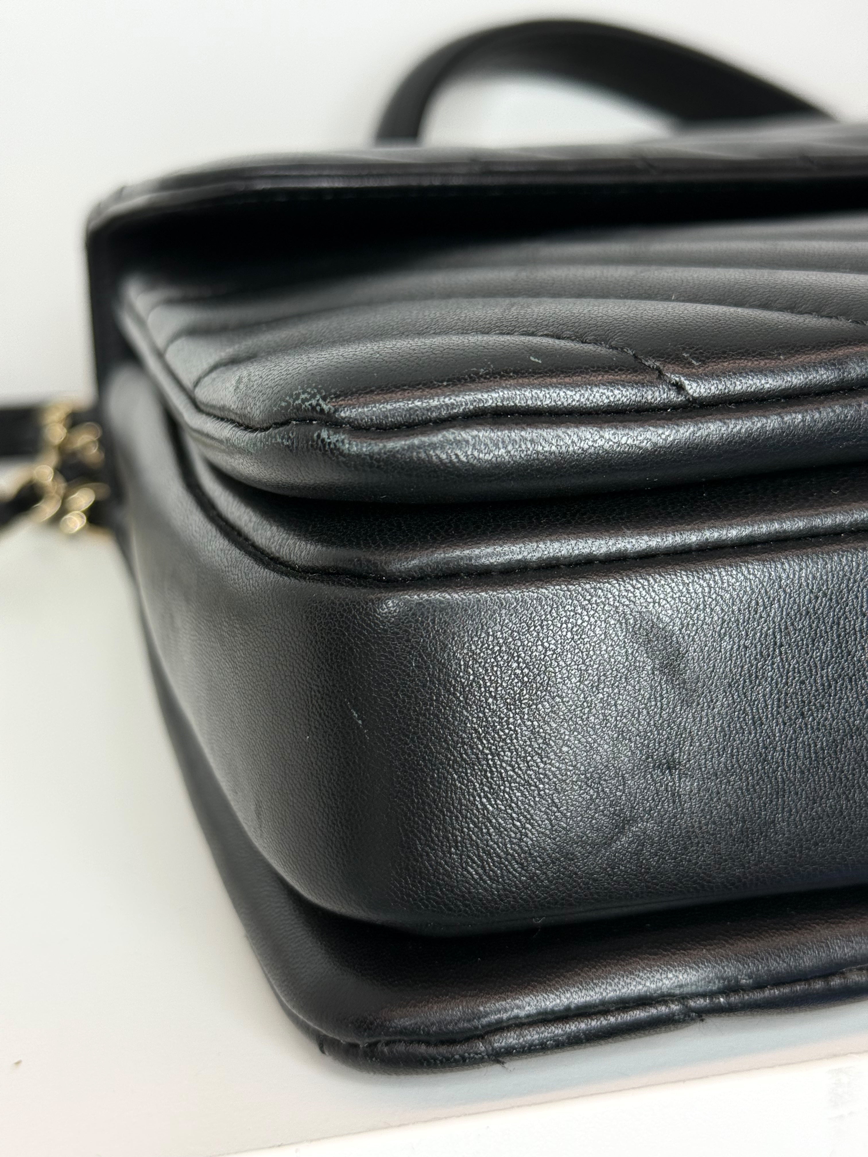 Chanel Chevron Caviar Top Handle Bag — Black Lambskin, Gold Hardware