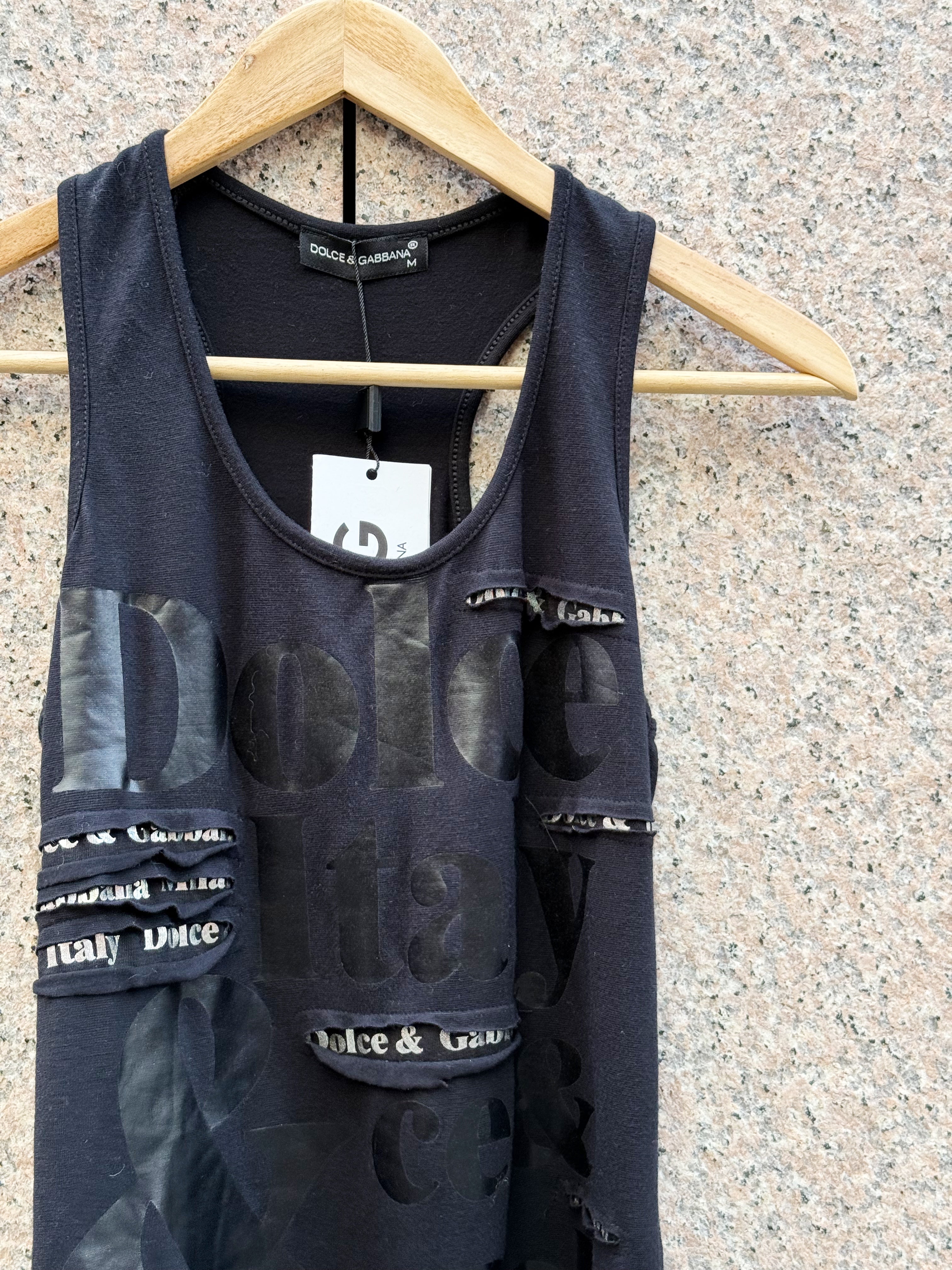 DOLCE & GABBANA BLACK LOGO TANK TOP