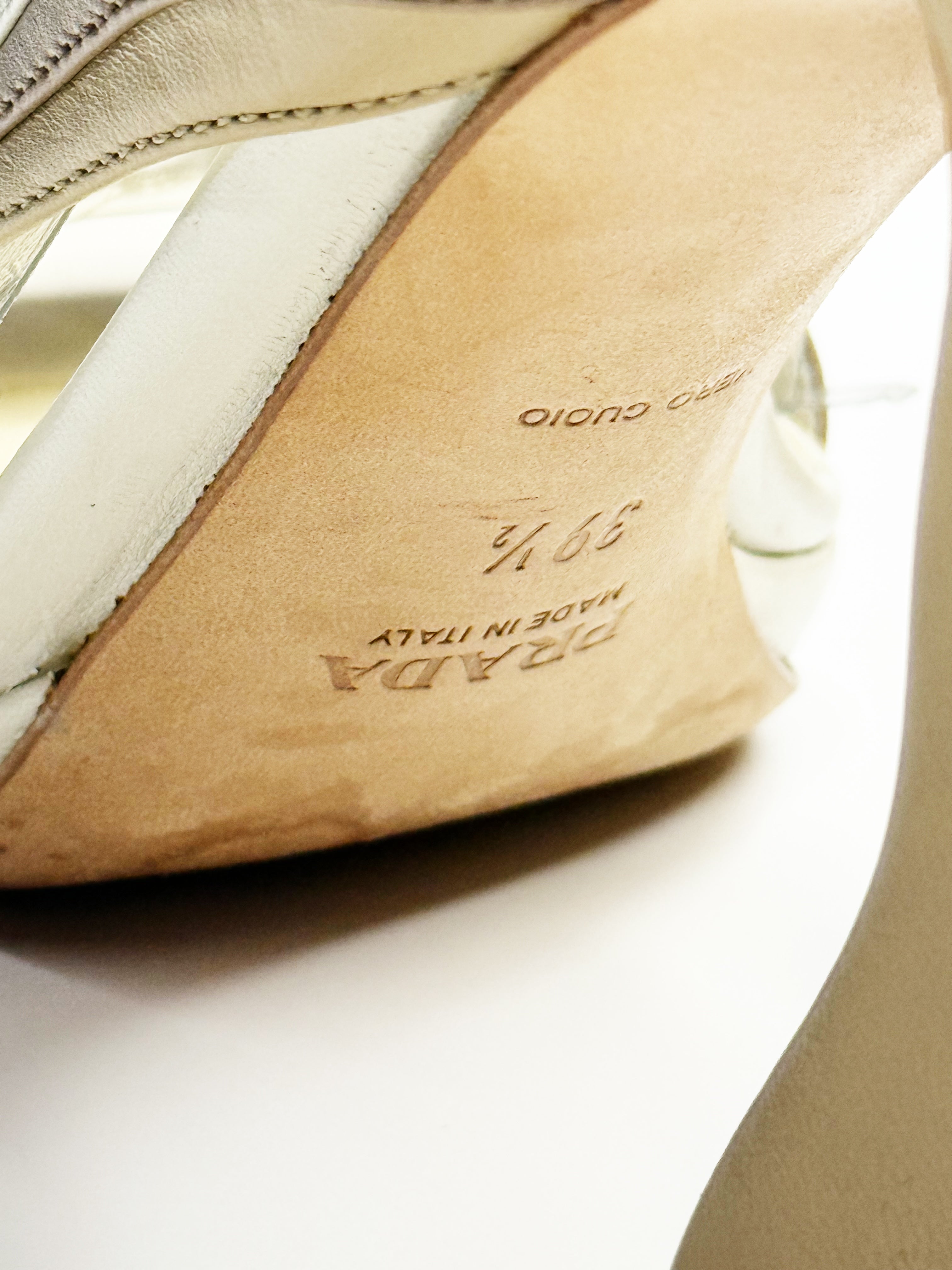 Prada Curved Heel Vinyl & Leather Sandals