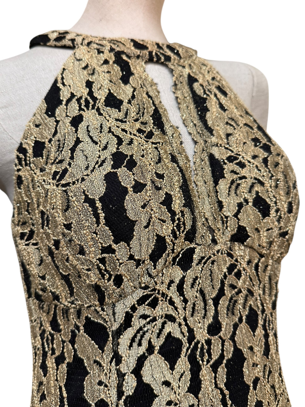 NW Nightway Gold Lace Evening Gown - EU 38