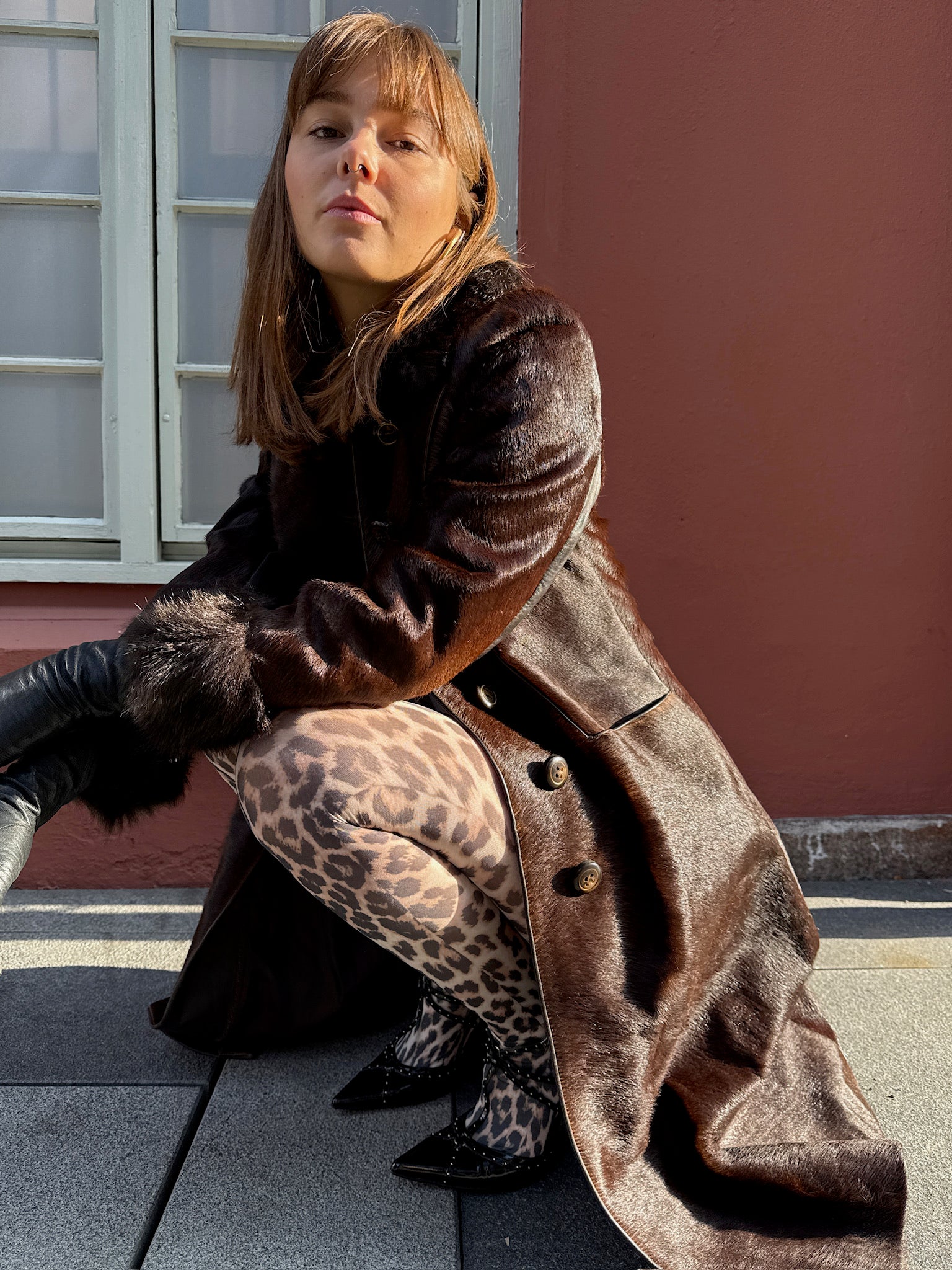 Vintage Brown Fur-Trimmed Leather Coat