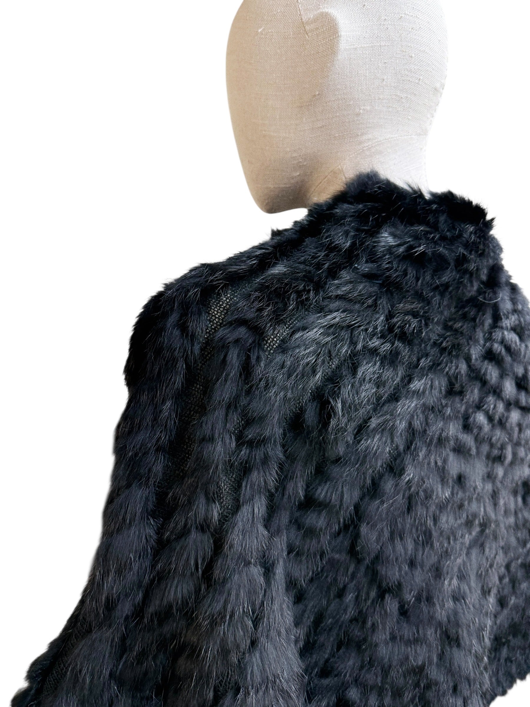 Liesel Black Fur Poncho