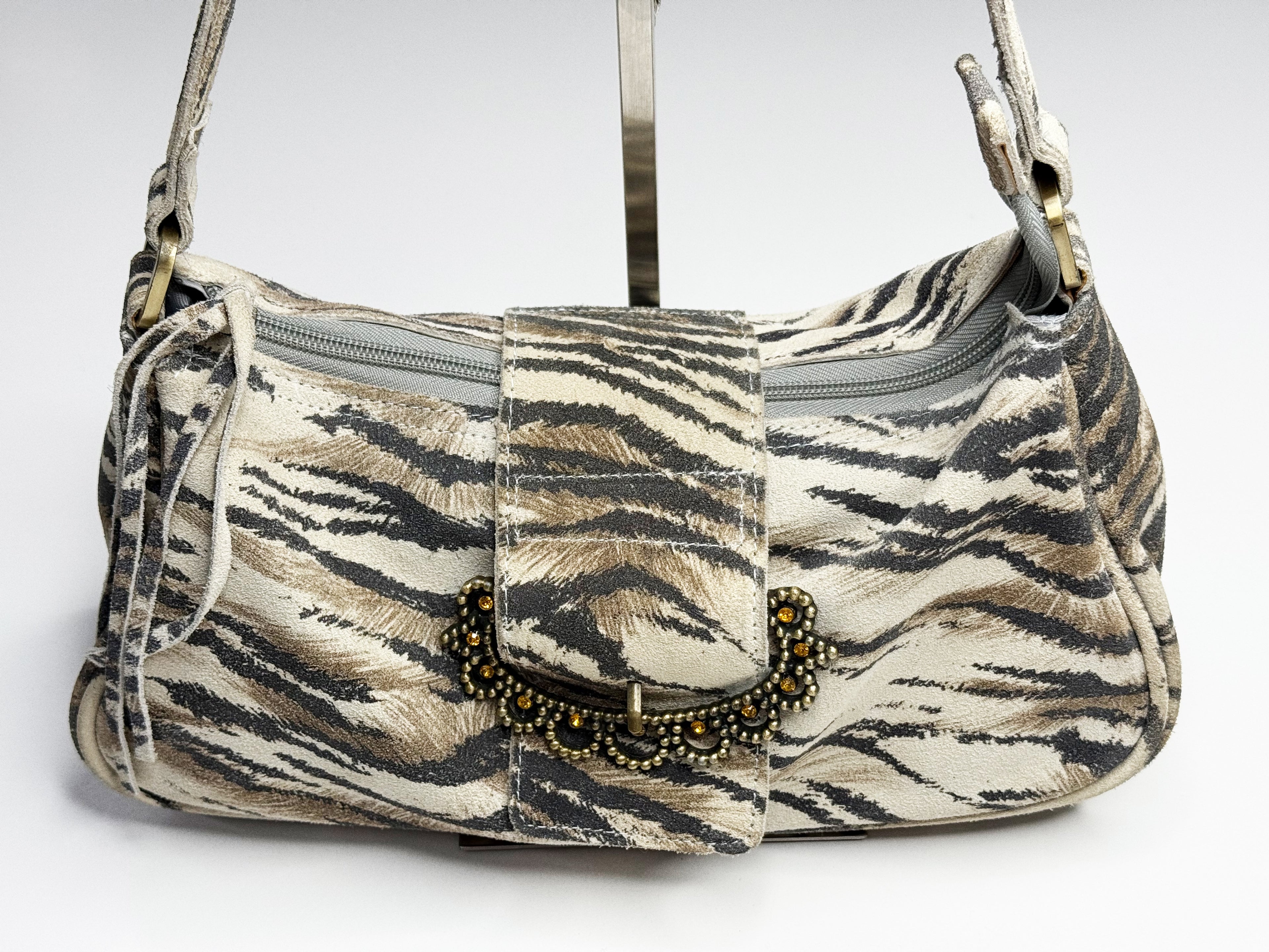 Roberto Cavalli Tiger Suede Shoulder Bag