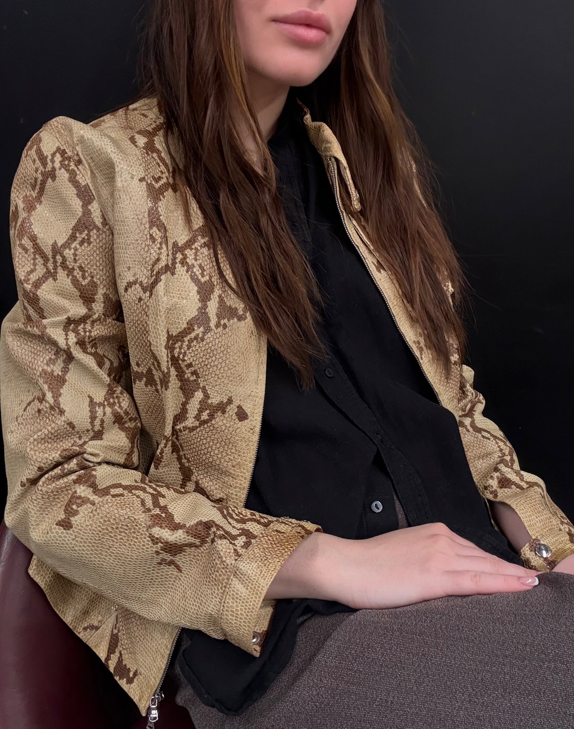 Vintage Patrizia Pepe Snake-Effect Leather Jacket