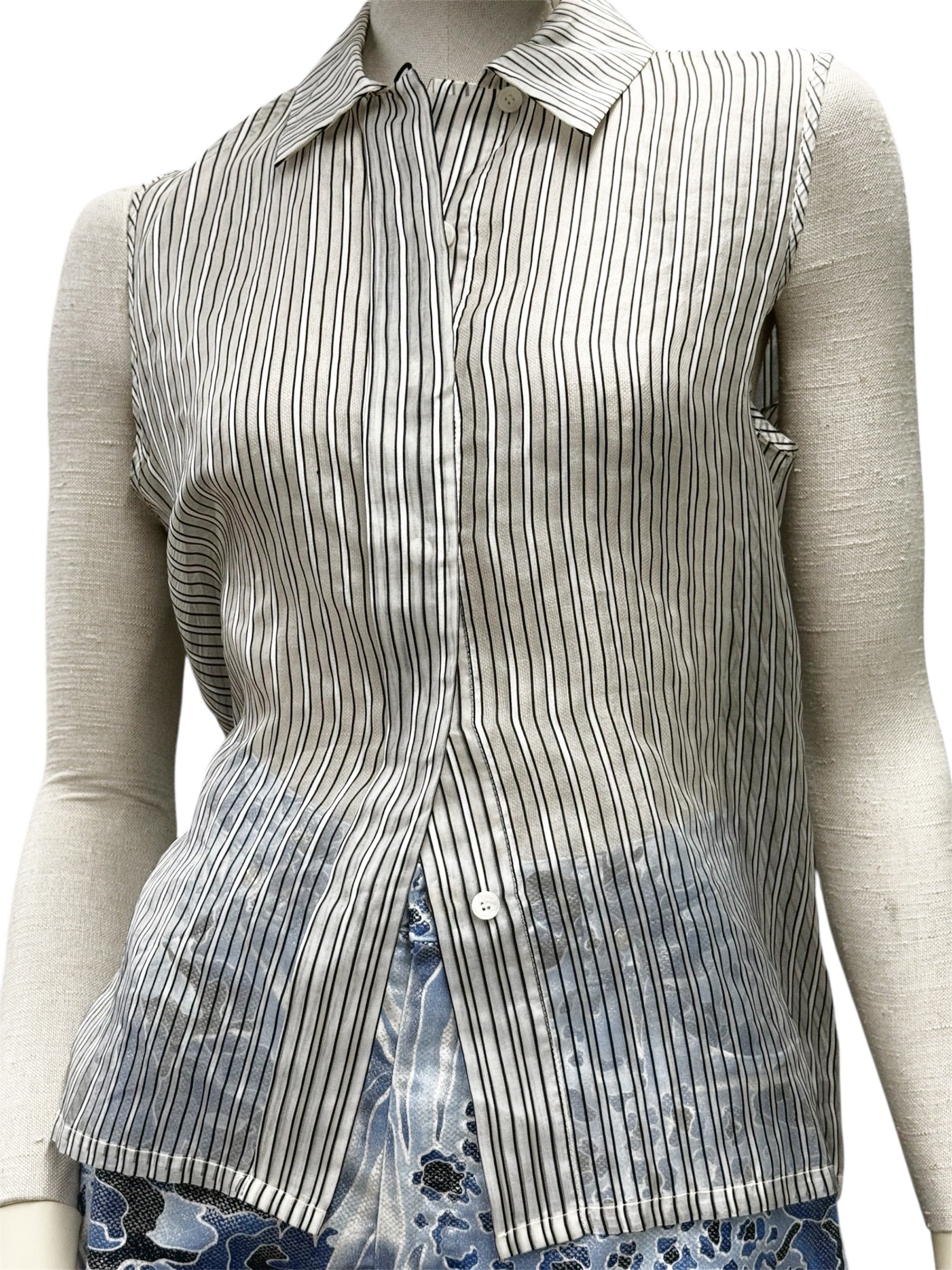 Yves Saint Laurent Variation Striped Sleeveless Blouse