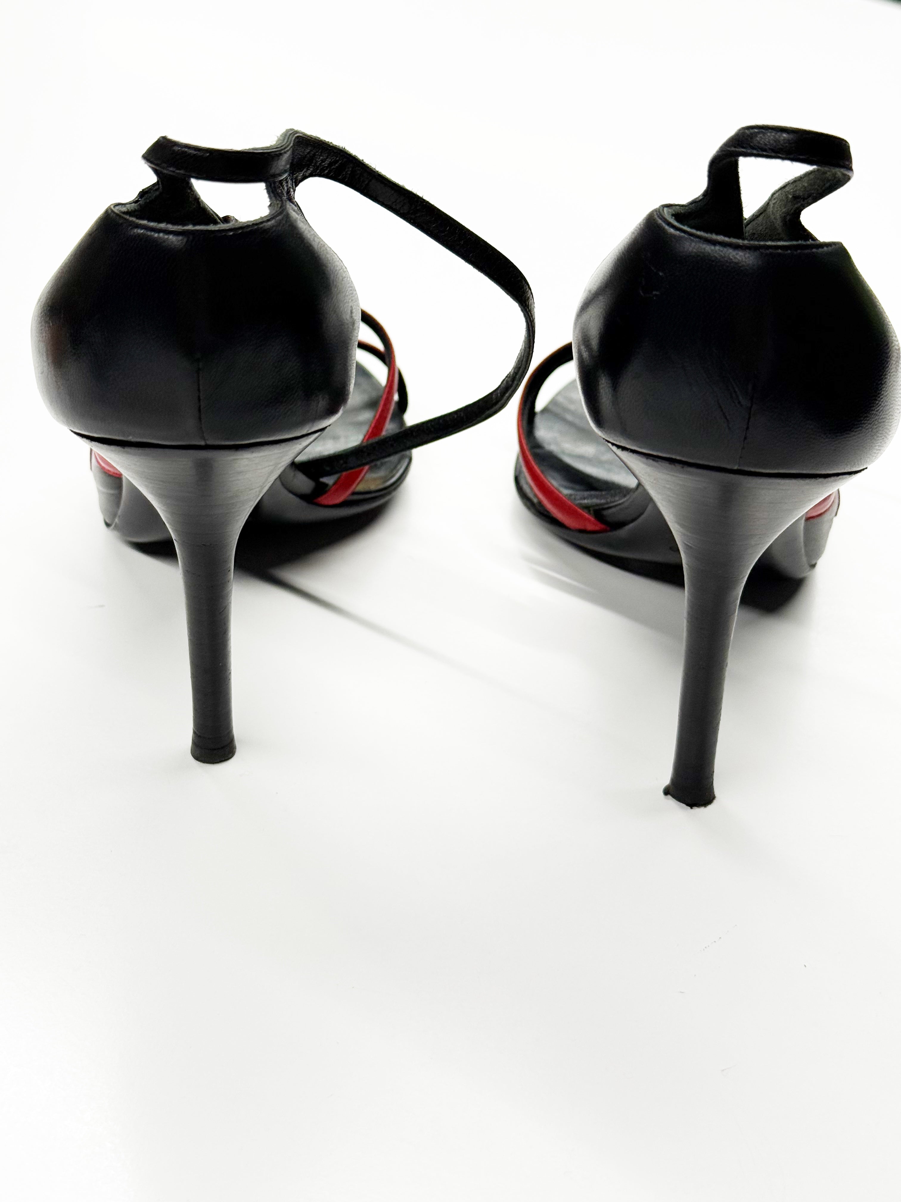 Valentino Garavani Red & Black Leather Heeled Sandals