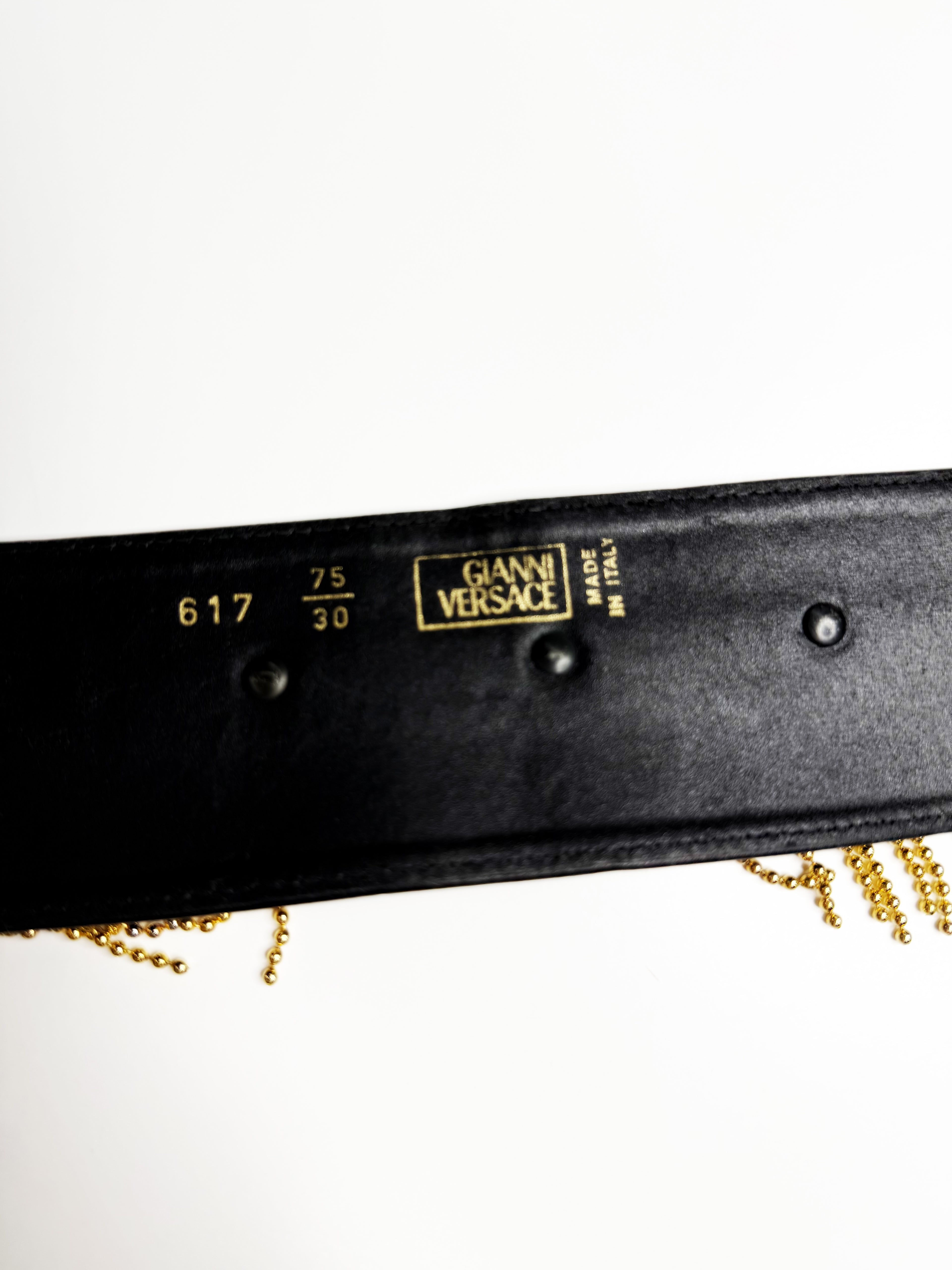 GIANNI VERSACE Black Leather Medusa Chain Belt