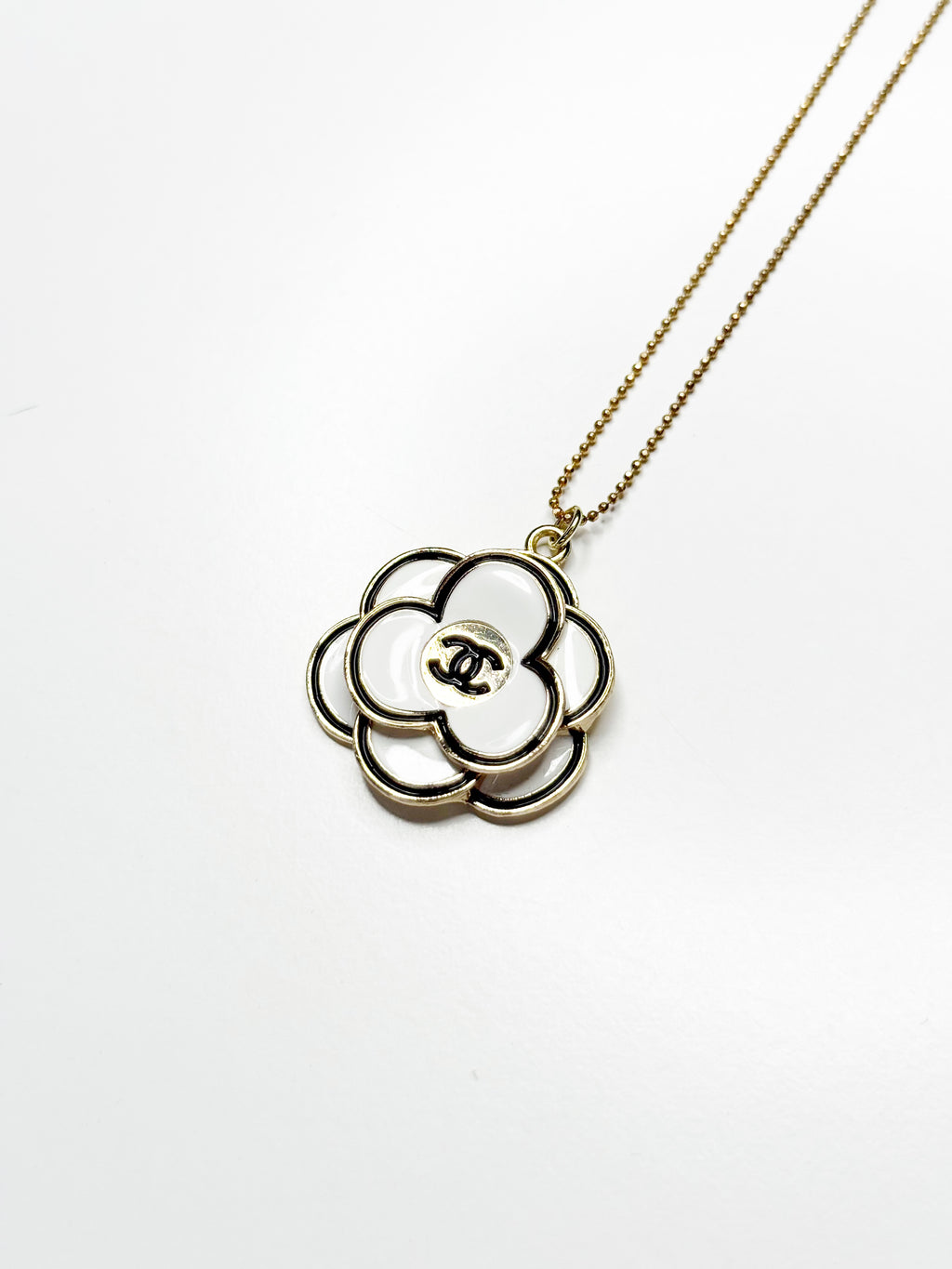 Vintage Chanel Camellia Logo Pendant Necklace