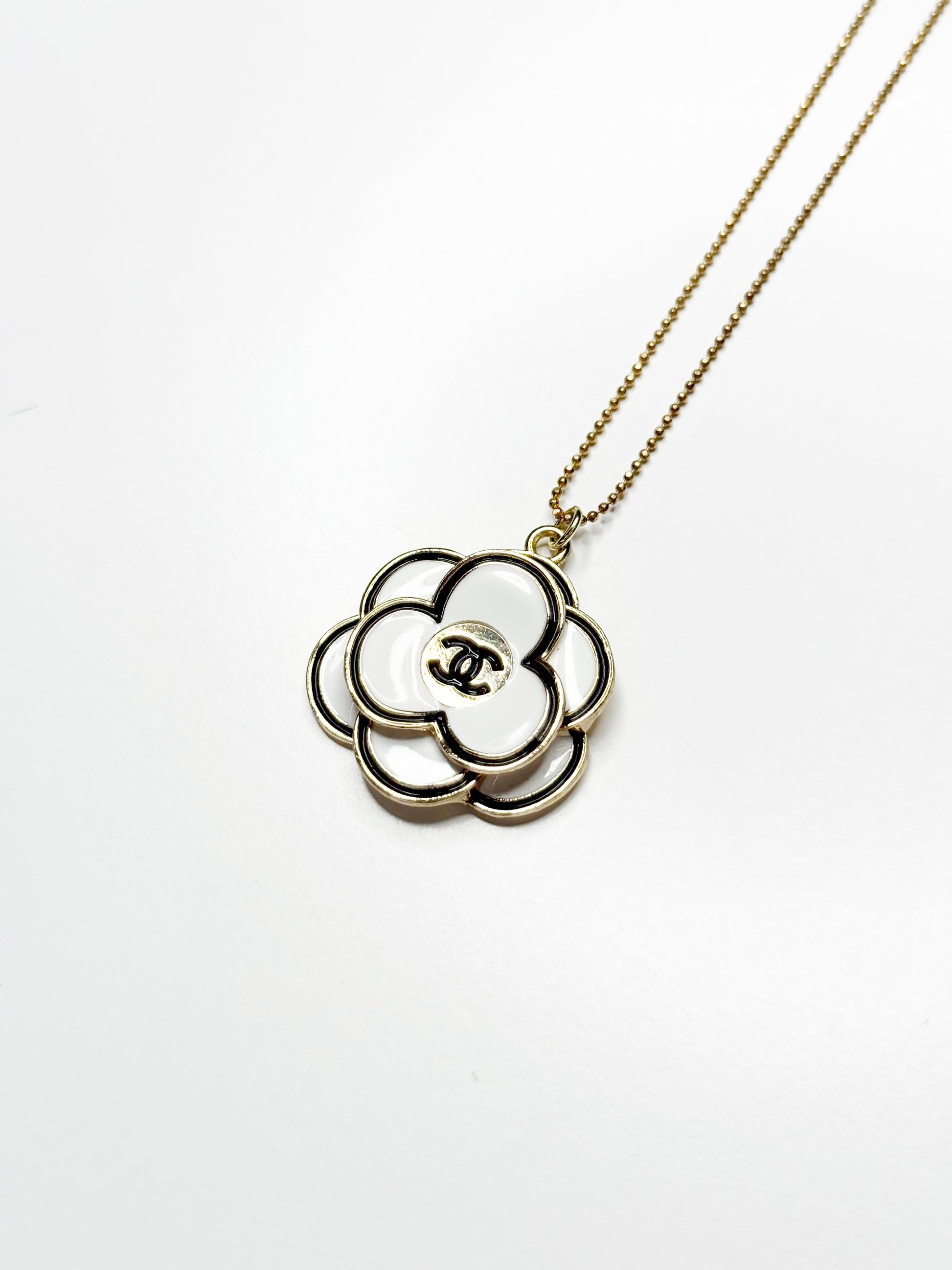 Vintage Chanel Camellia Logo Pendant Necklace