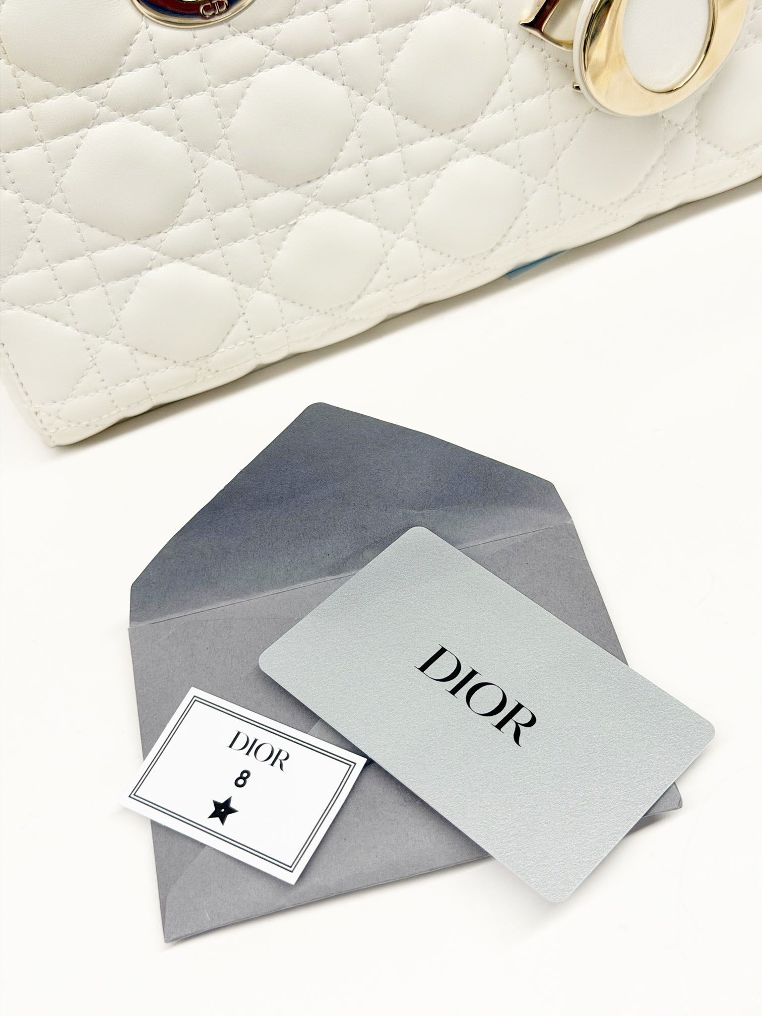 Christian Dior Lady Dior Medium – White Cannage Lambskin, Gold Hardware