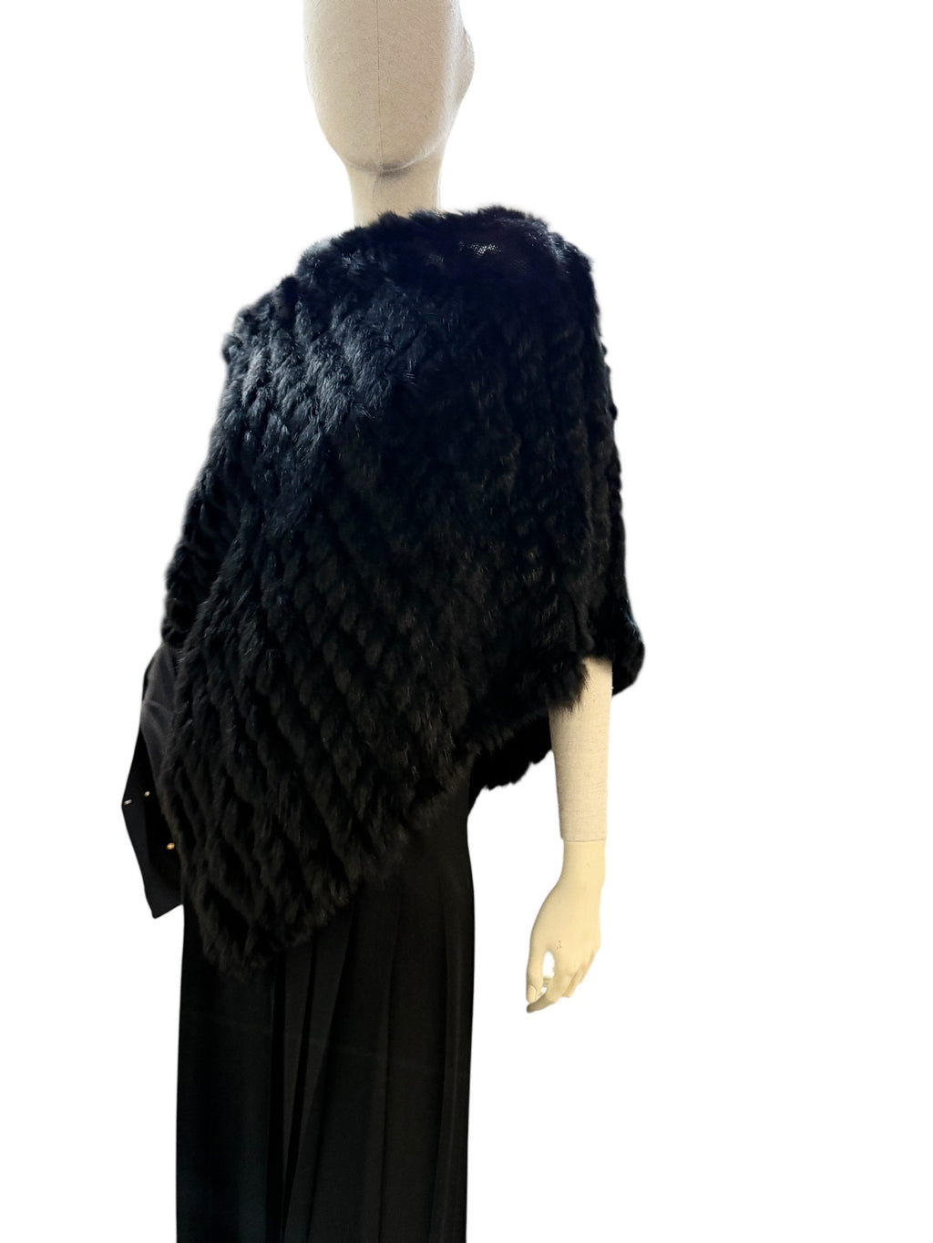 Liesel Black Fur Poncho