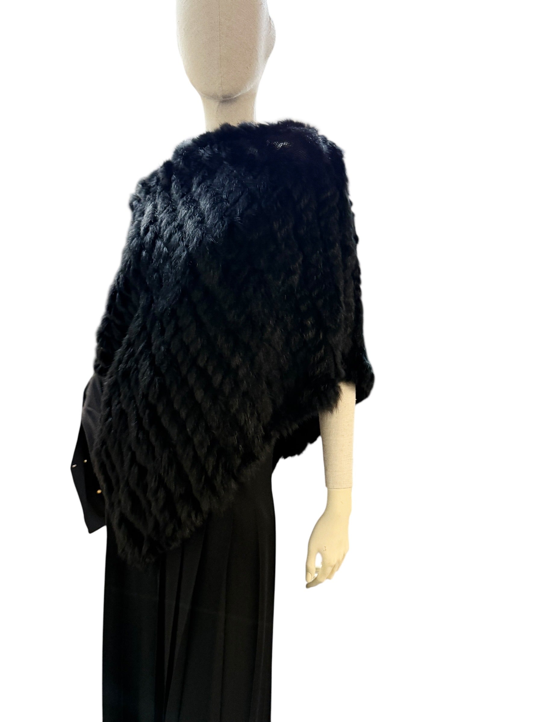 Liesel Black Fur Poncho