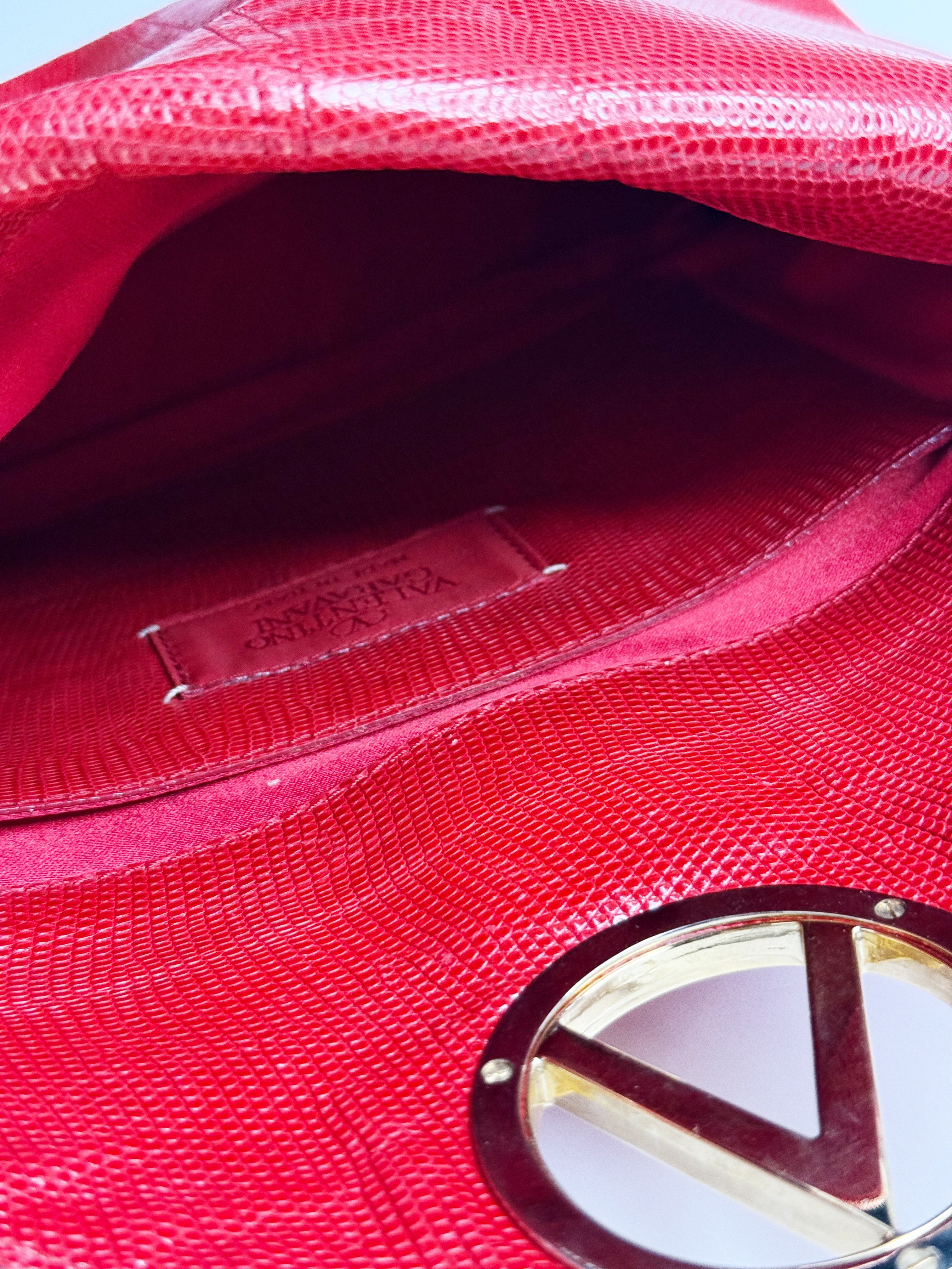 Valentino Garavani Red Lizard-Effect Leather Shoulder Bag