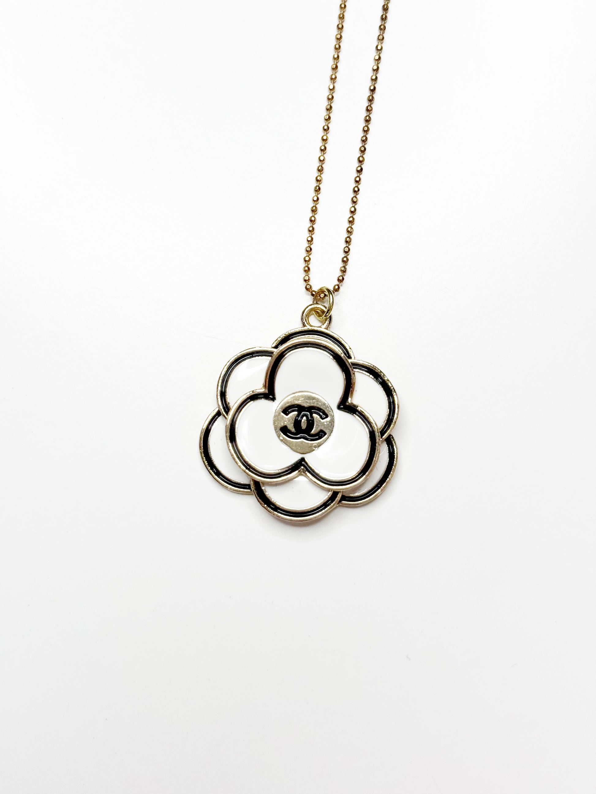 Vintage Chanel Camellia Logo Pendant Necklace