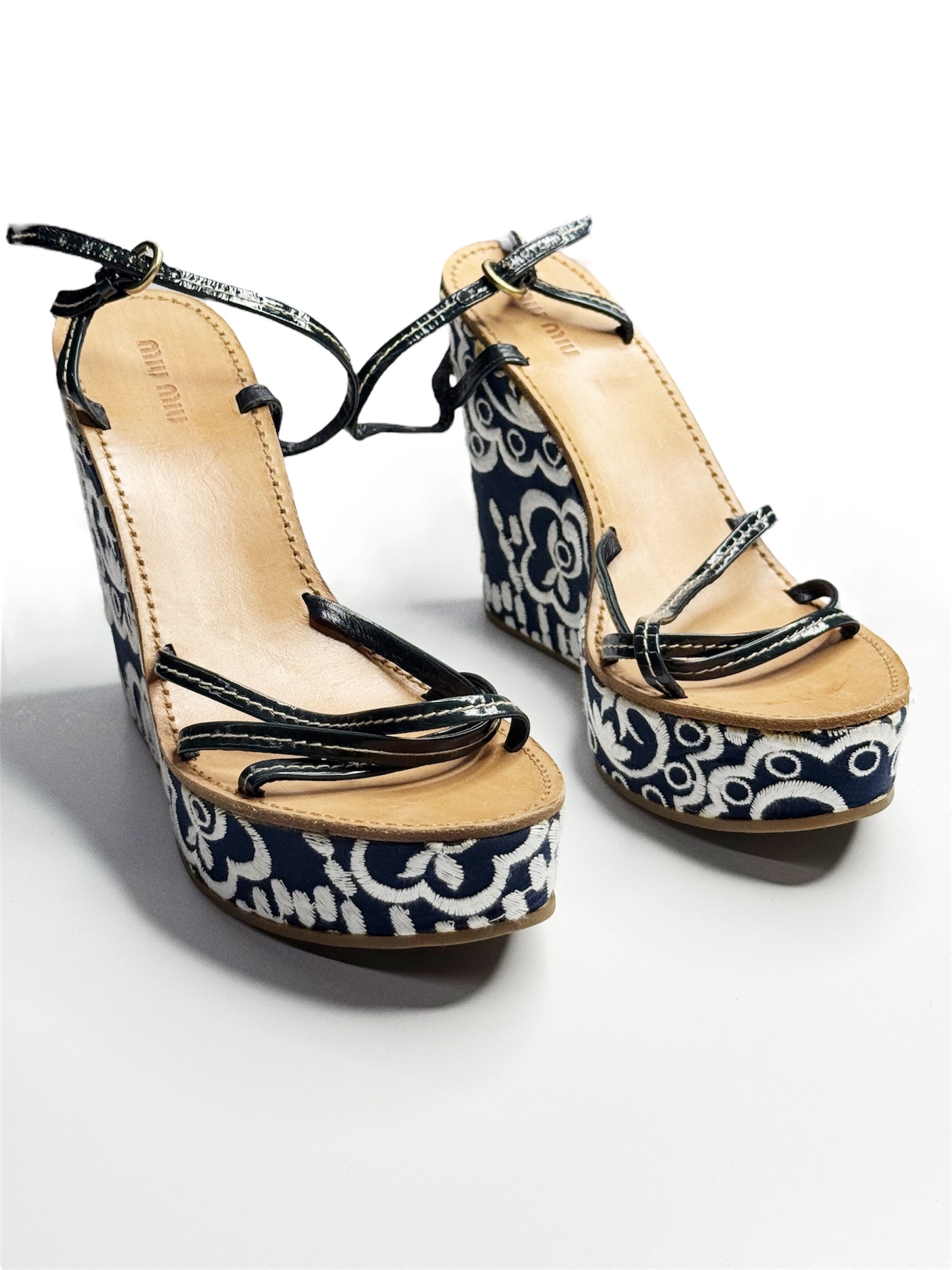 Miu Miu Embroidered Wedge Sandals
