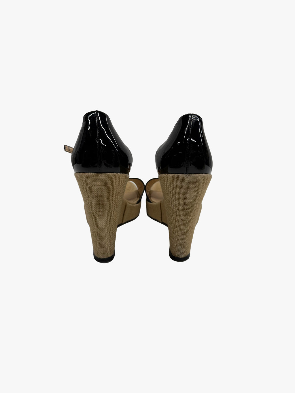 Christian Louboutin Patent Leather & Linen Wedge Sandals
