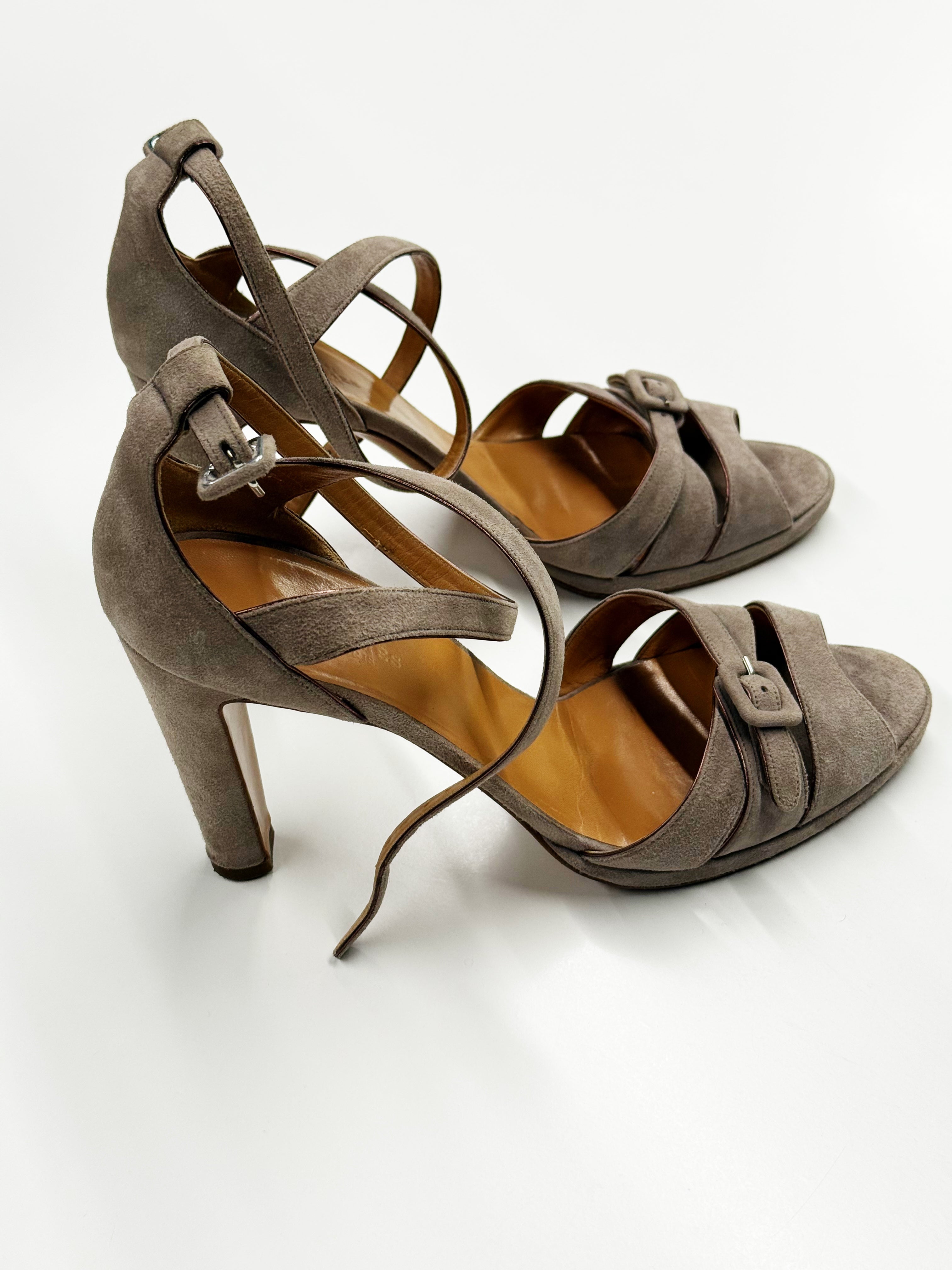 Hermès Suede Heeled Sandals