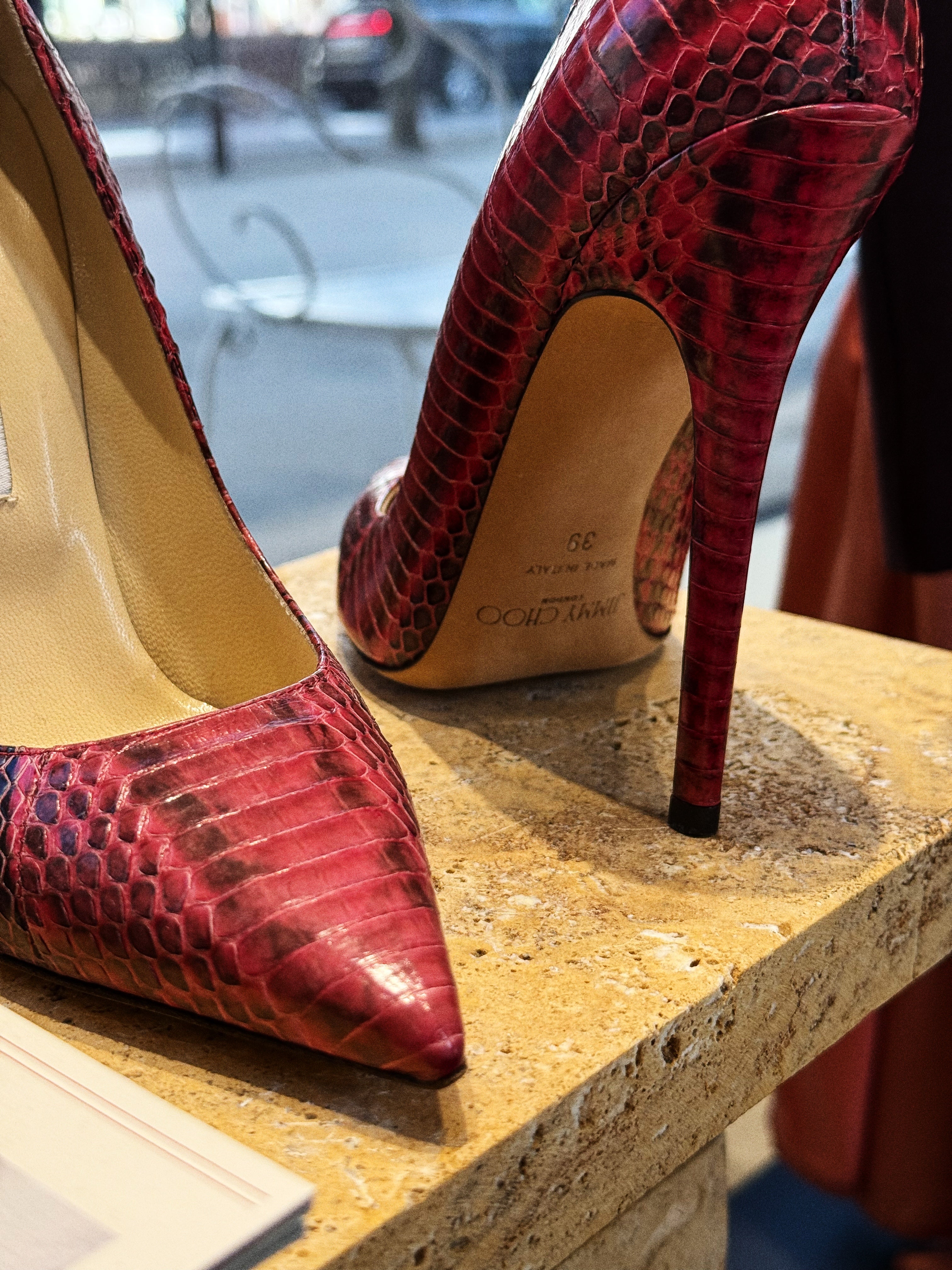 Jimmy Choo Red Python-Effect Leather Pumps