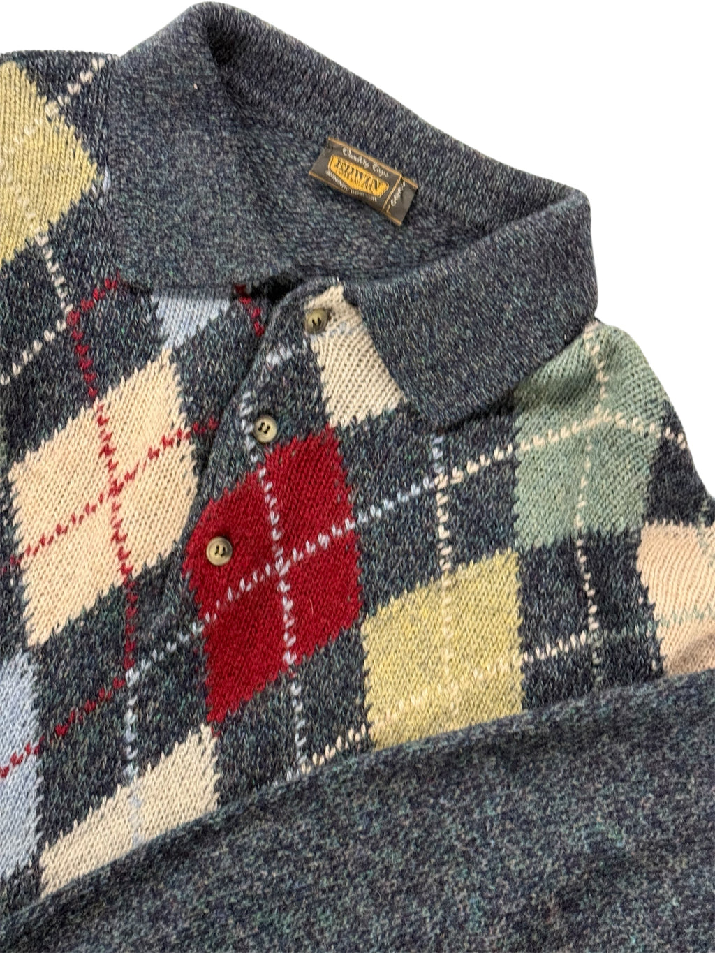 Edwin Italy Wool Argyle Knit Polo Sweater