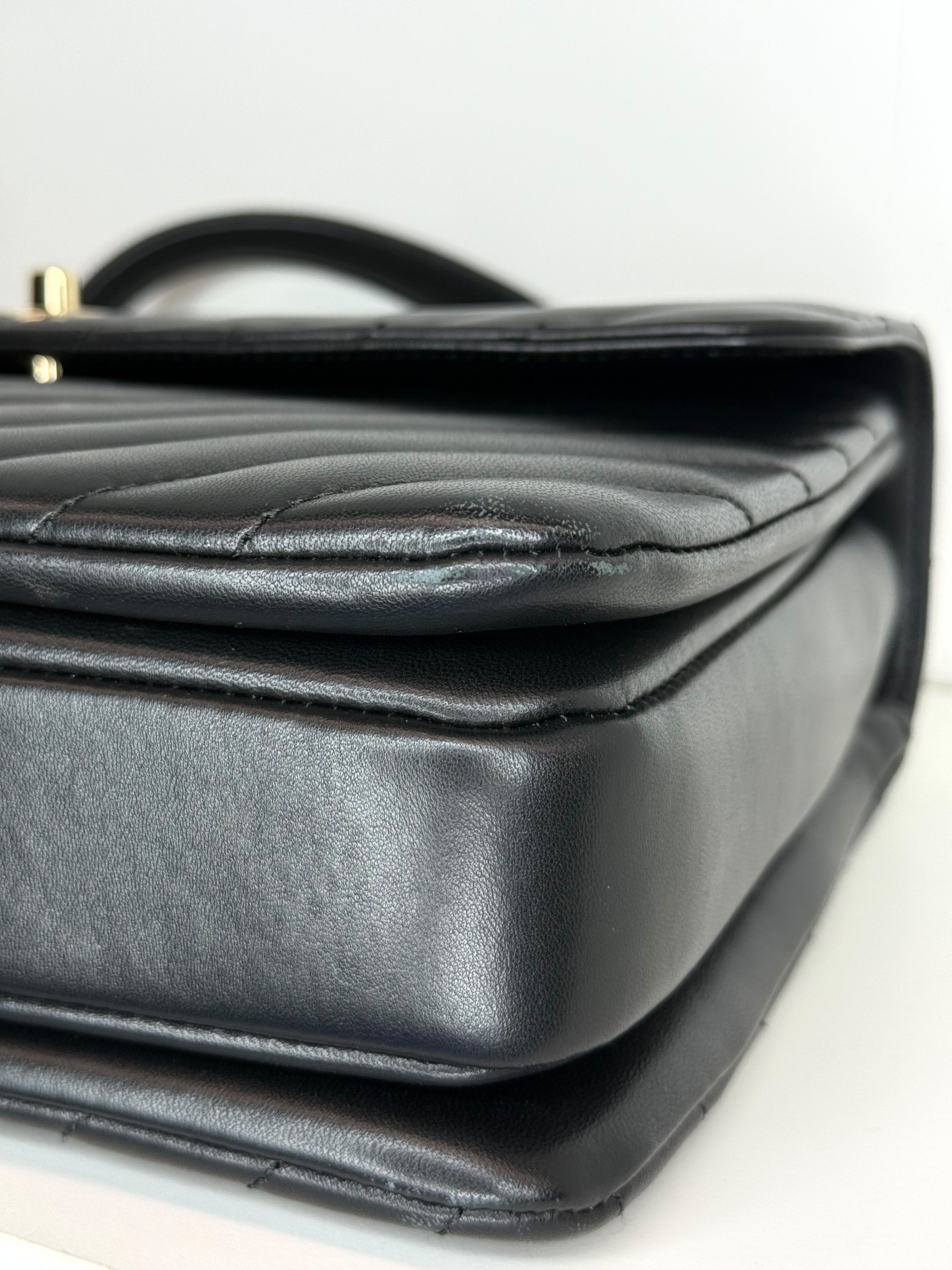 Chanel Chevron Caviar Top Handle Bag — Black Lambskin, Gold Hardware