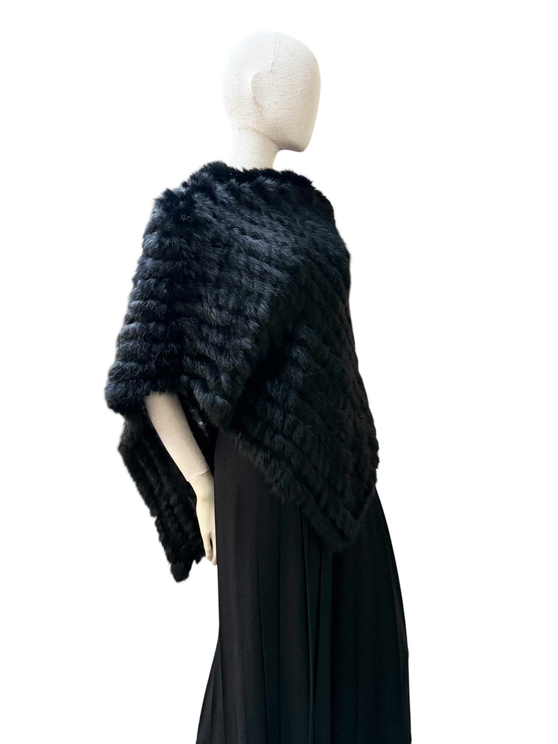 Liesel Black Fur Poncho
