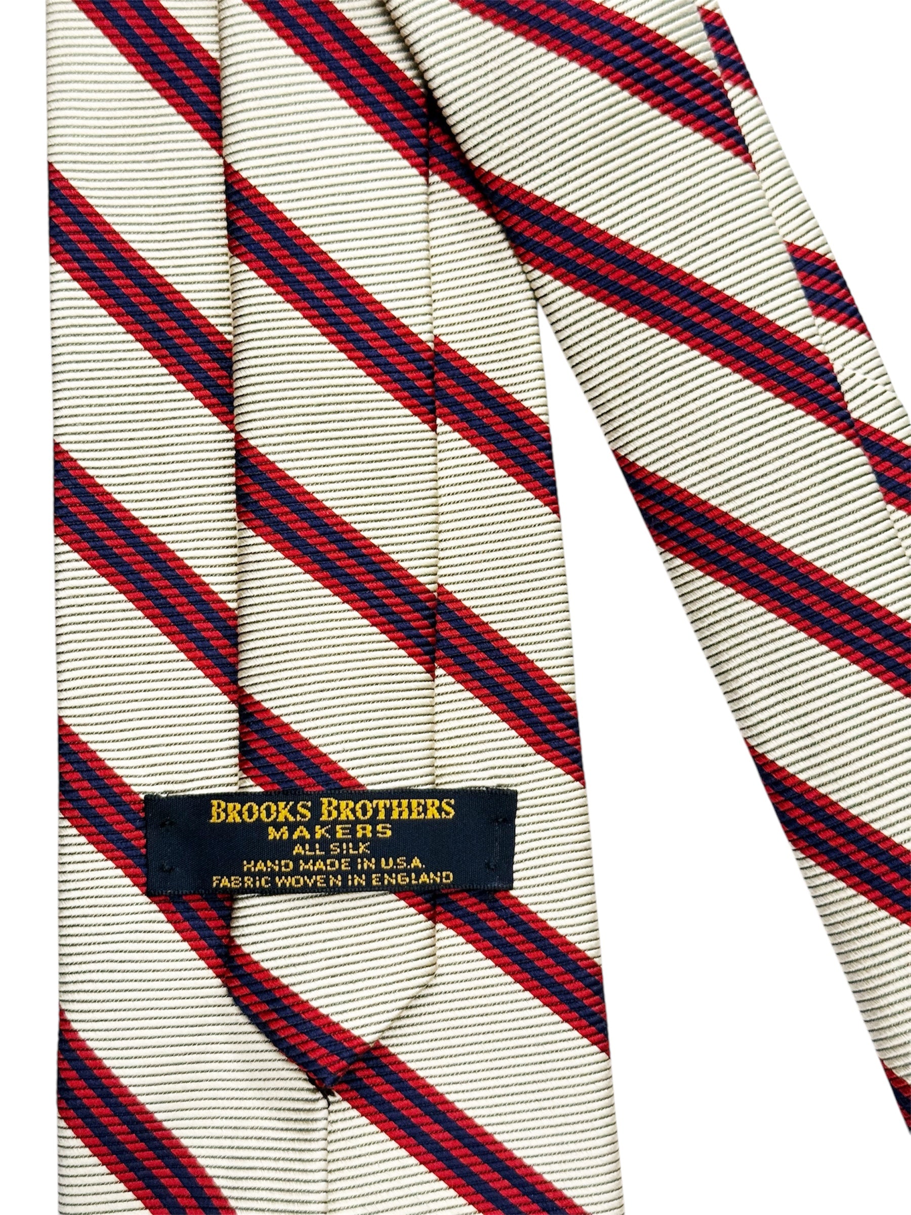 Brooks Brothers Ivory Red & Navy Striped Silk Tie
