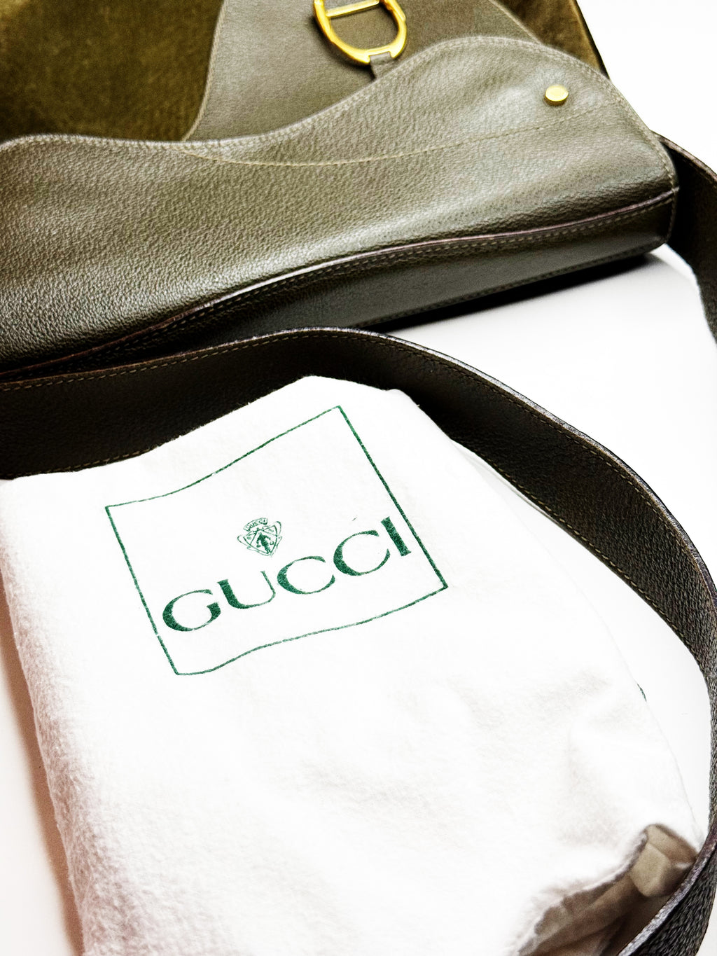 Vintage Gucci Green Suede & Leather Shoulder Bag