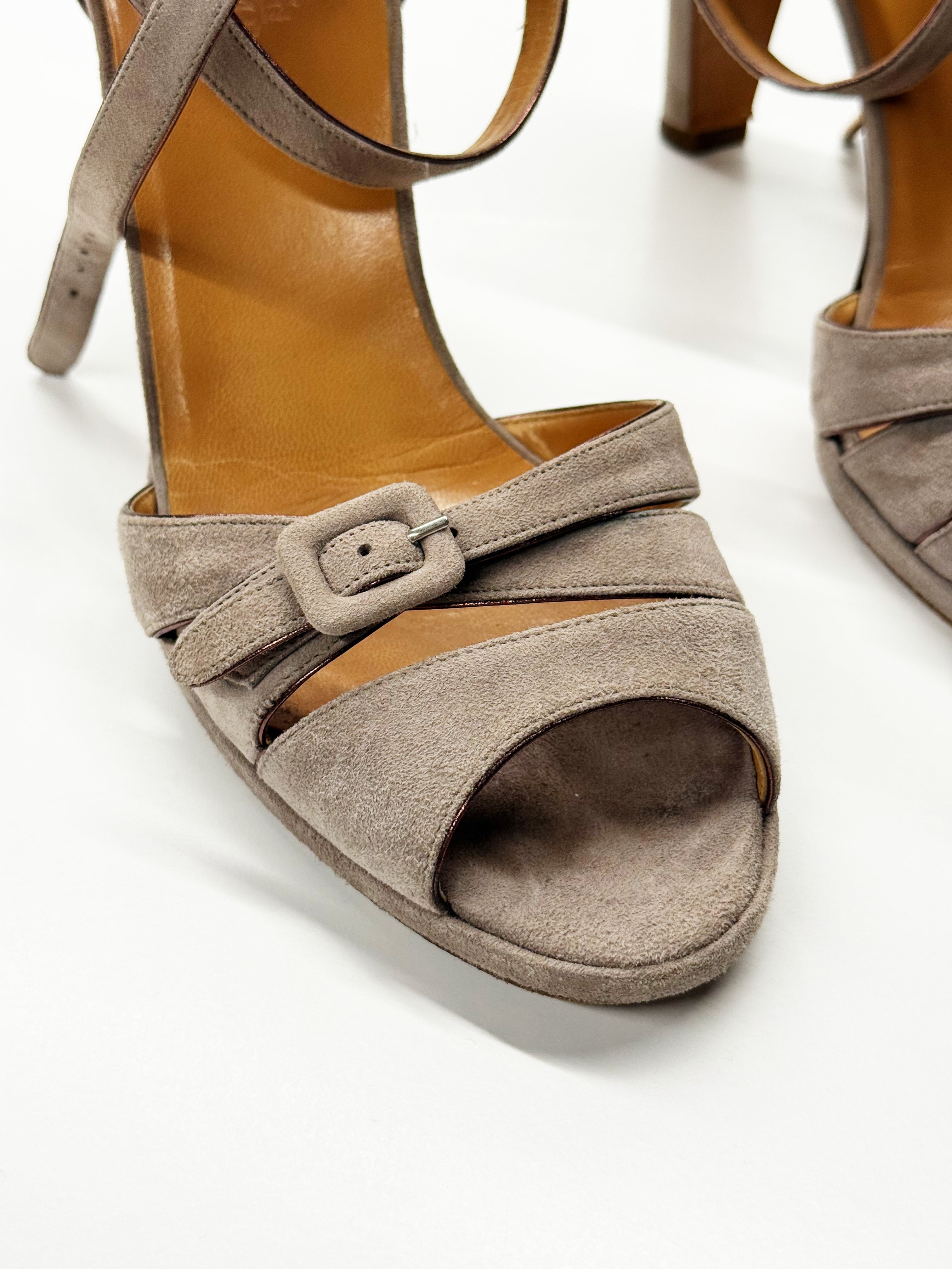 Hermès Suede Heeled Sandals