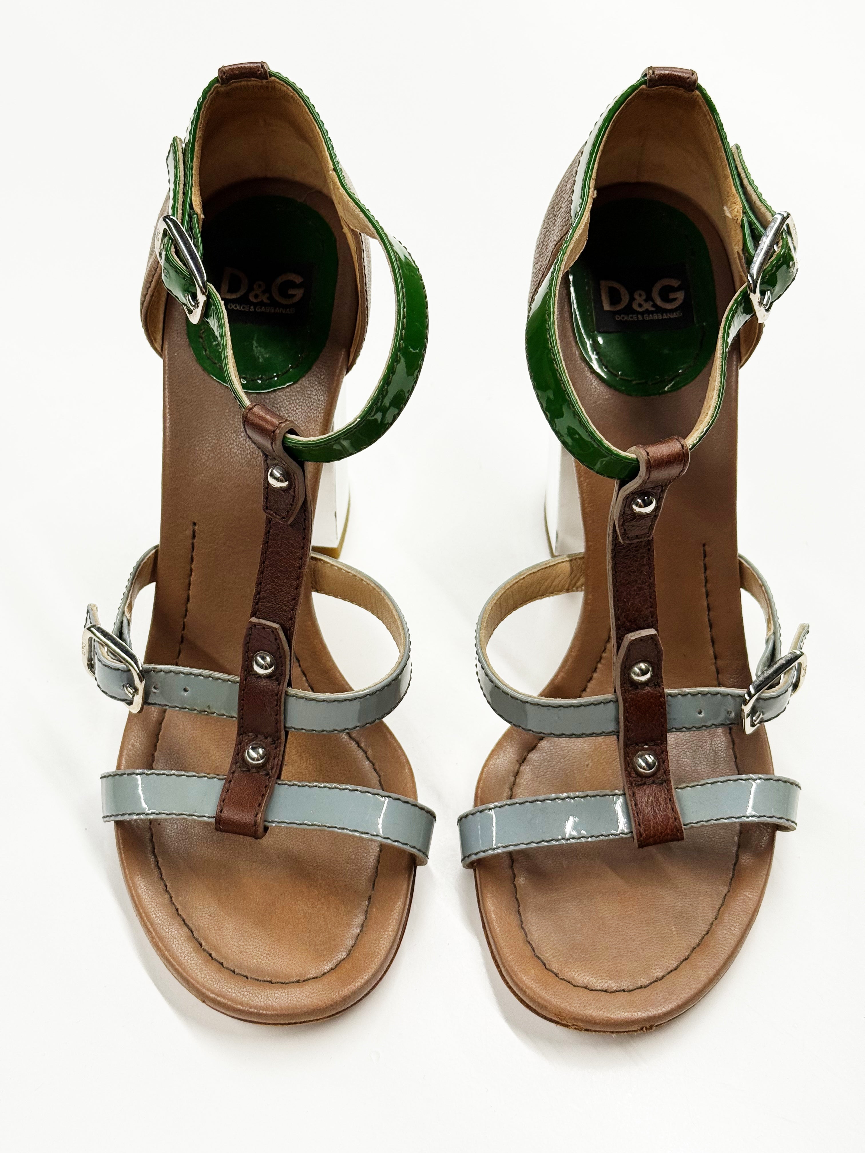D&G Patent Leather and Calfskin Heeled Sandals