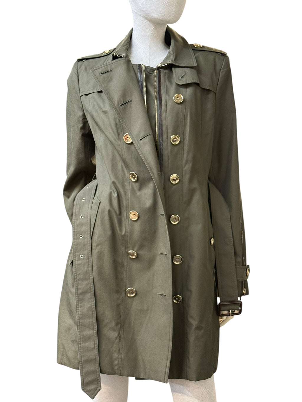 BURBERRY PRORSUM Olive Green Double-Breasted Trench Coat - EU 42