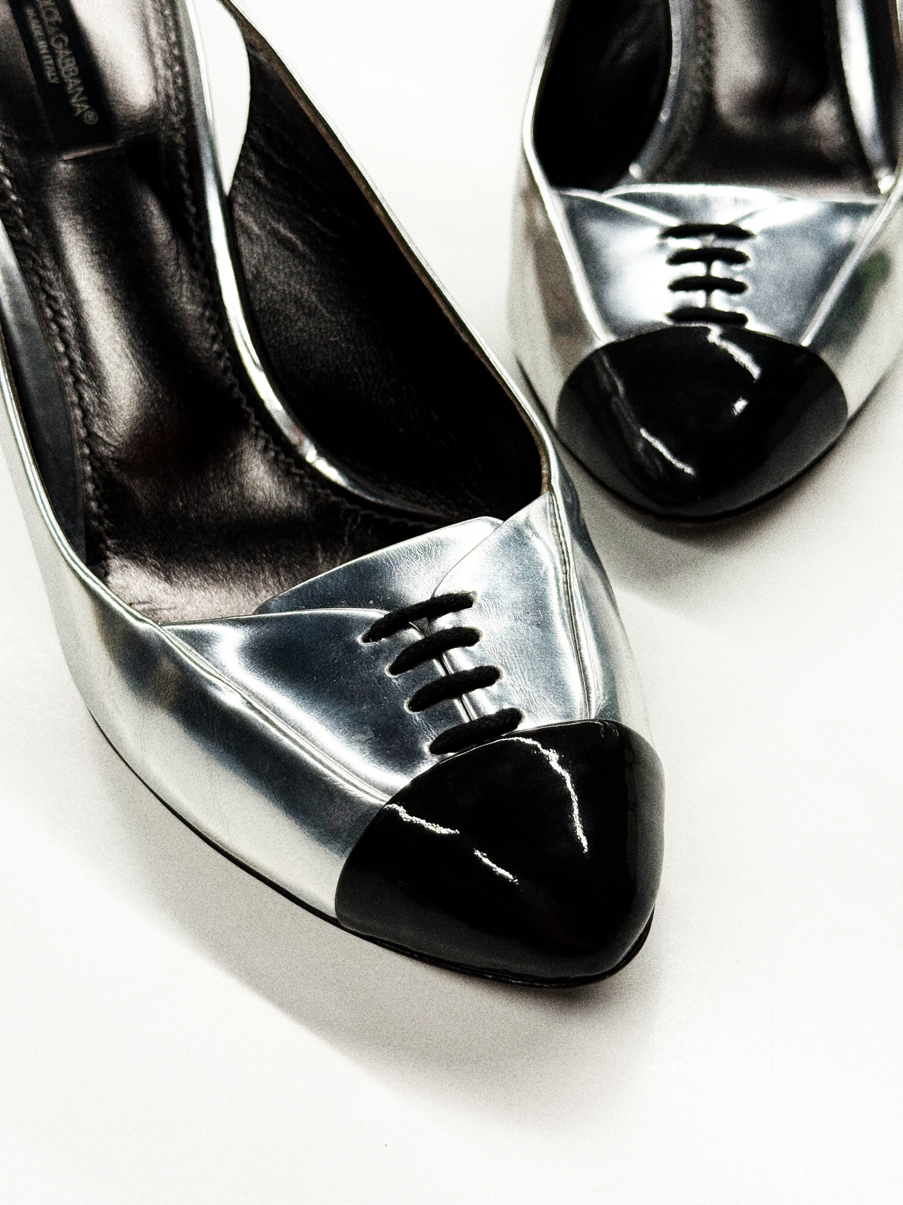 Dolce & Gabbana Silver & Black Slingback Heels