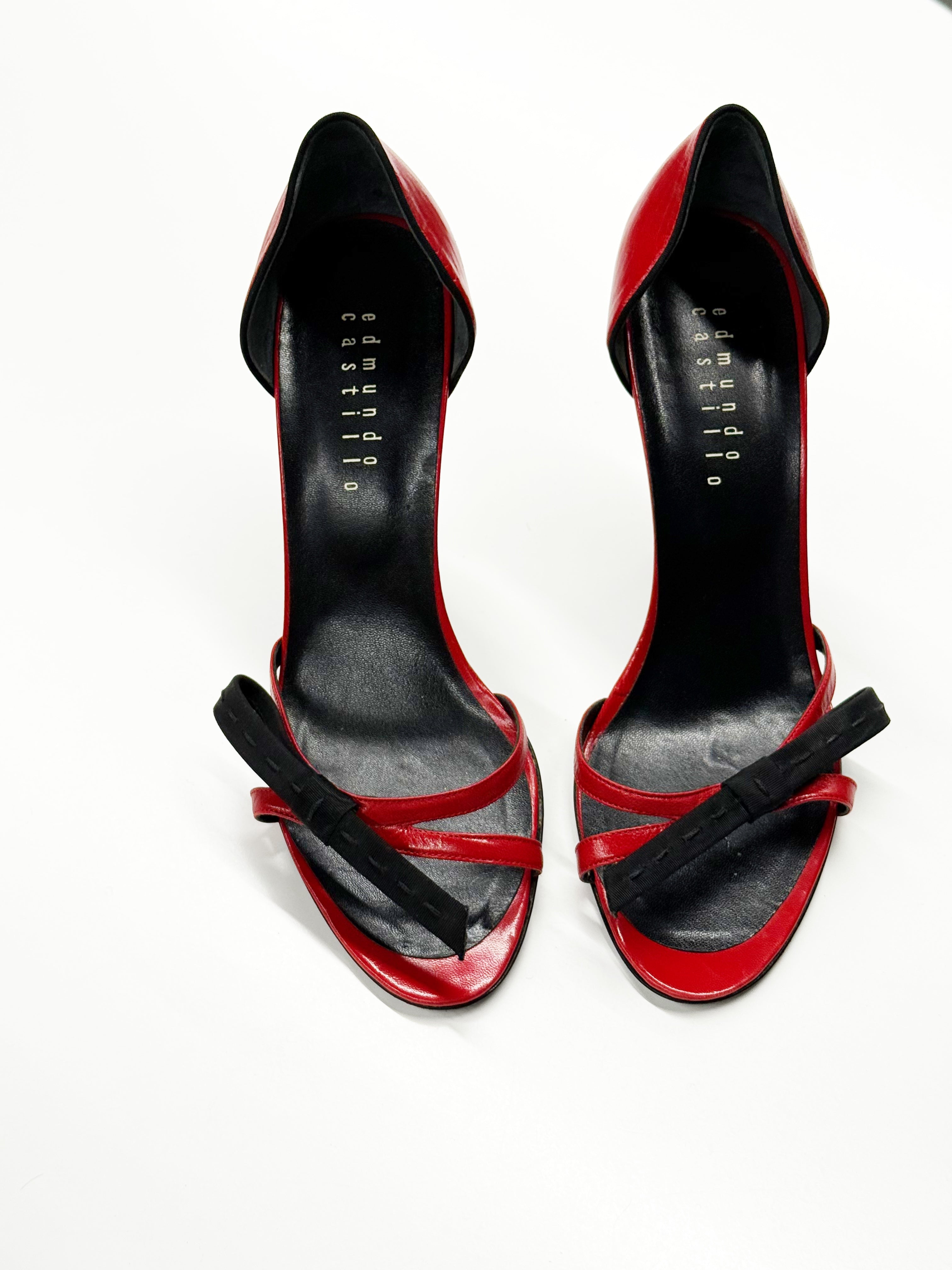 Edmundo Castillo Red Leather Heeled Sandals