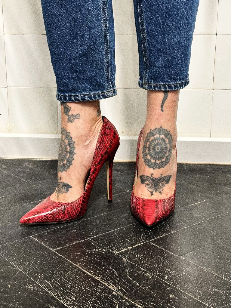 Jimmy Choo Red Python-Effect Leather Pumps