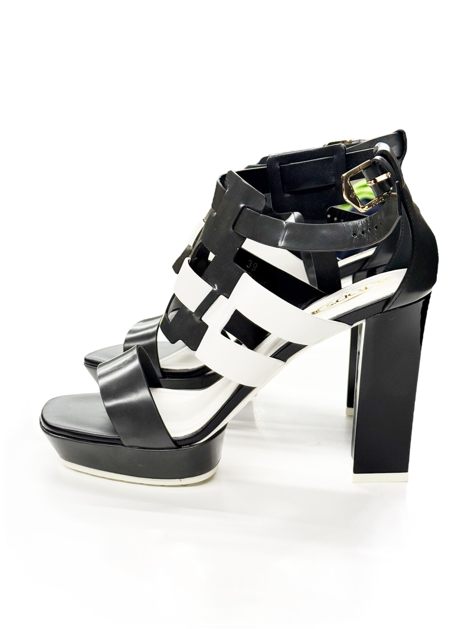 TOD’S Black & White Leather Platform Sandals