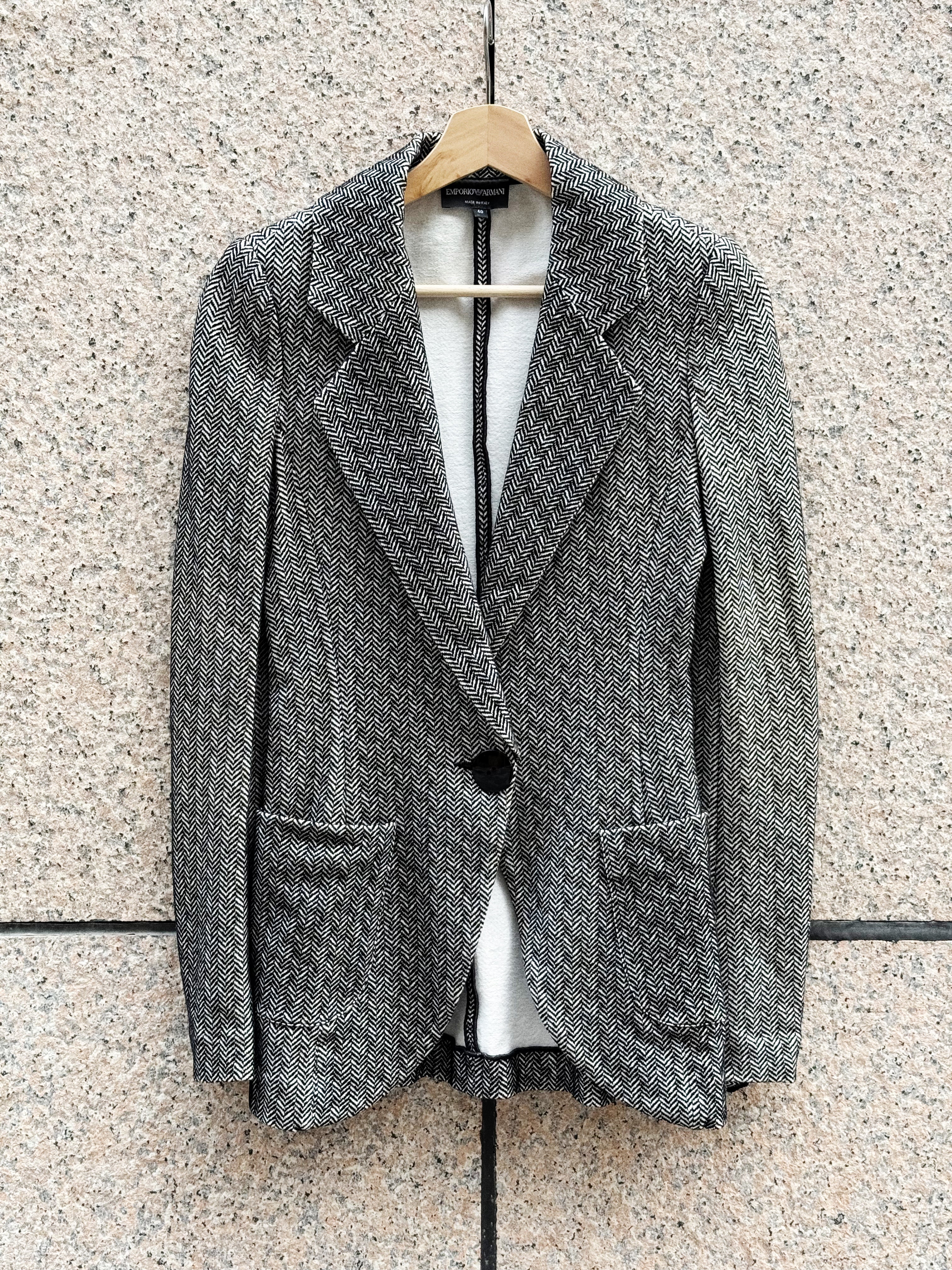 Emporio Armani Black & White Herringbone Blazer